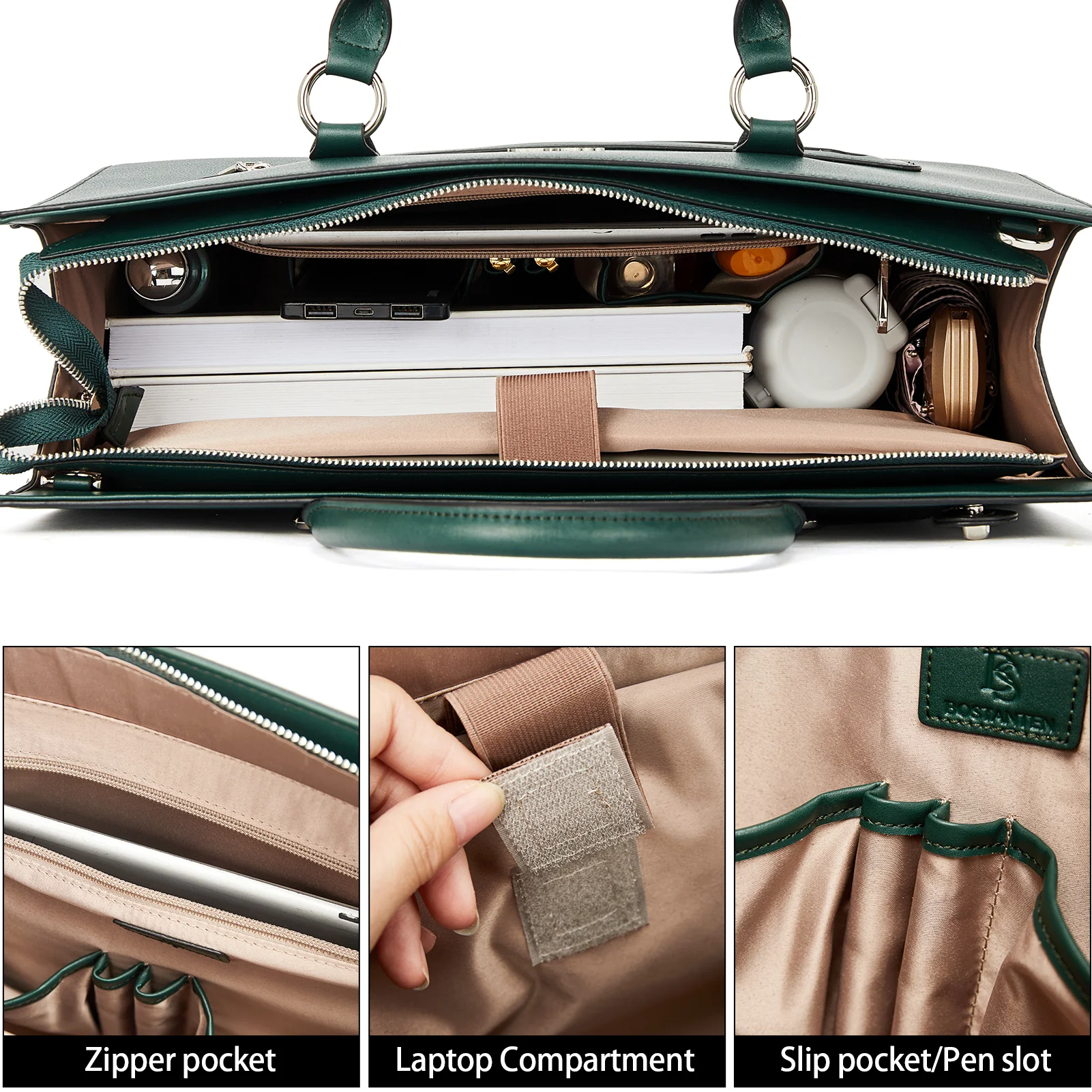 BOSTANTEN Women Leather Briefcase 15.6 Inch Laptop Work Tote - Image 5
