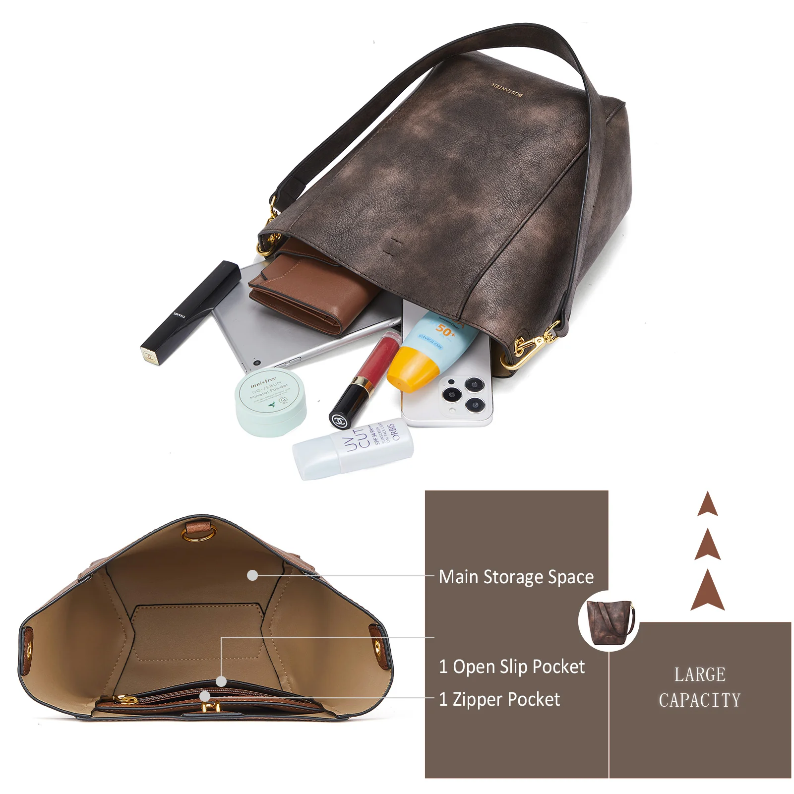 BOSTANTEN Leather Purses and Handbags for Women Designer Hobo Bucket Bag Fashion Small Crossbody Purses - Image 12
