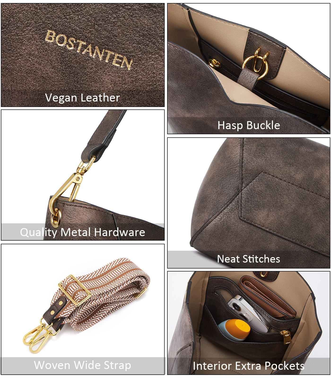 BOSTANTEN Leather Purses and Handbags for Women Designer Hobo Bucket Bag Fashion Small Crossbody Purses - Image 13