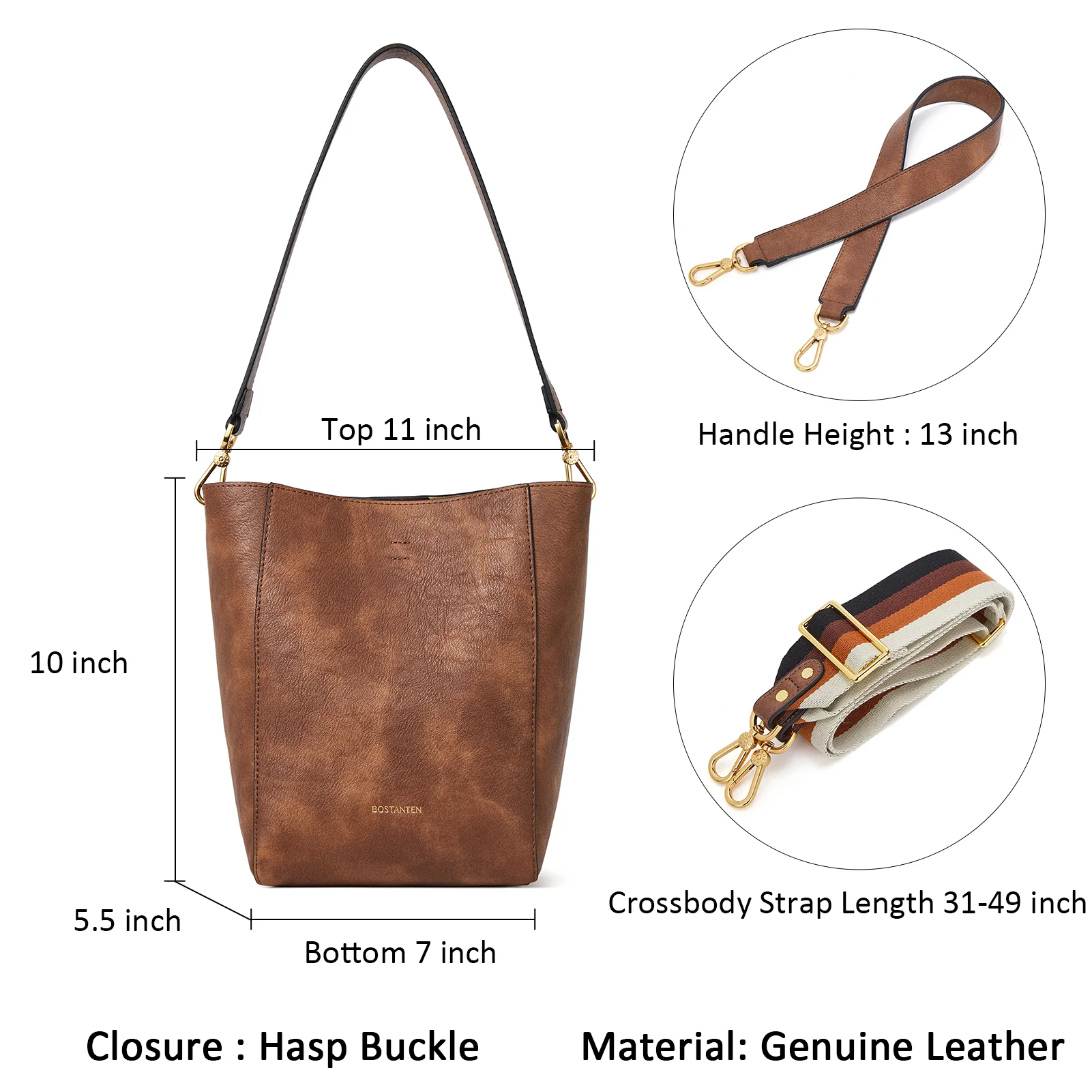 BOSTANTEN Leather Purses and Handbags for Women Designer Hobo Bucket Bag Fashion Small Crossbody Purses - Image 5