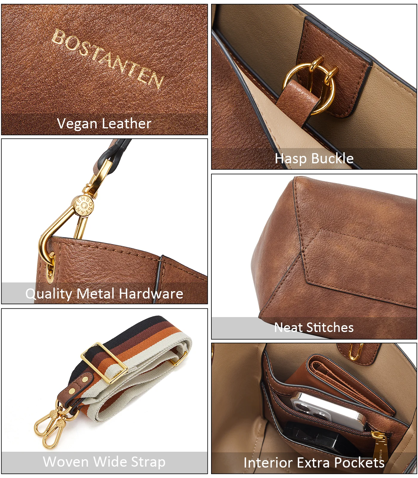 BOSTANTEN Leather Purses and Handbags for Women Designer Hobo Bucket Bag Fashion Small Crossbody Purses - Image 7