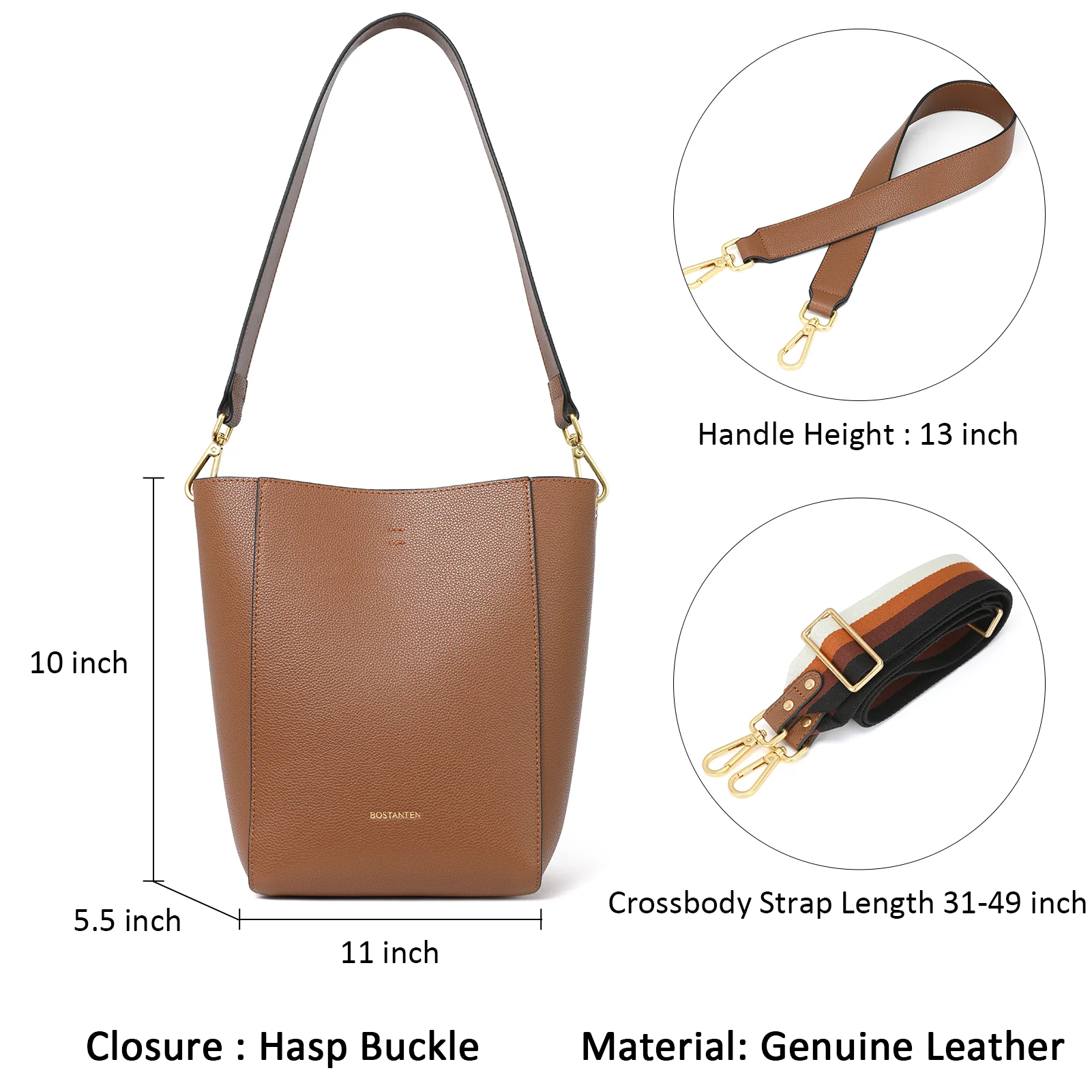 BOSTANTEN Leather Purses and Handbags for Women Designer Hobo Bucket Bag Fashion Small Crossbody Purses - Image 3