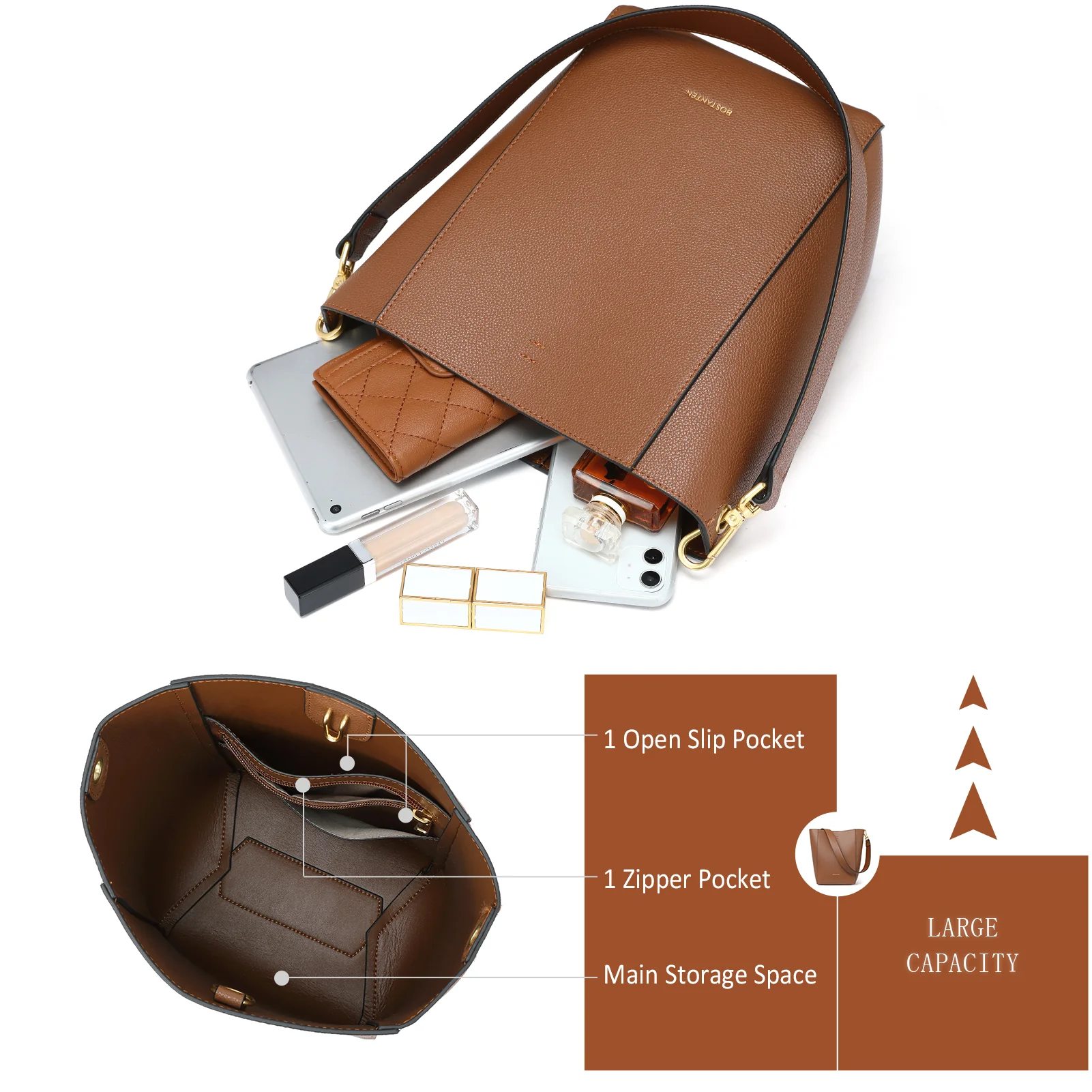 BOSTANTEN Leather Purses and Handbags for Women Designer Hobo Bucket Bag Fashion Small Crossbody Purses - Image 4