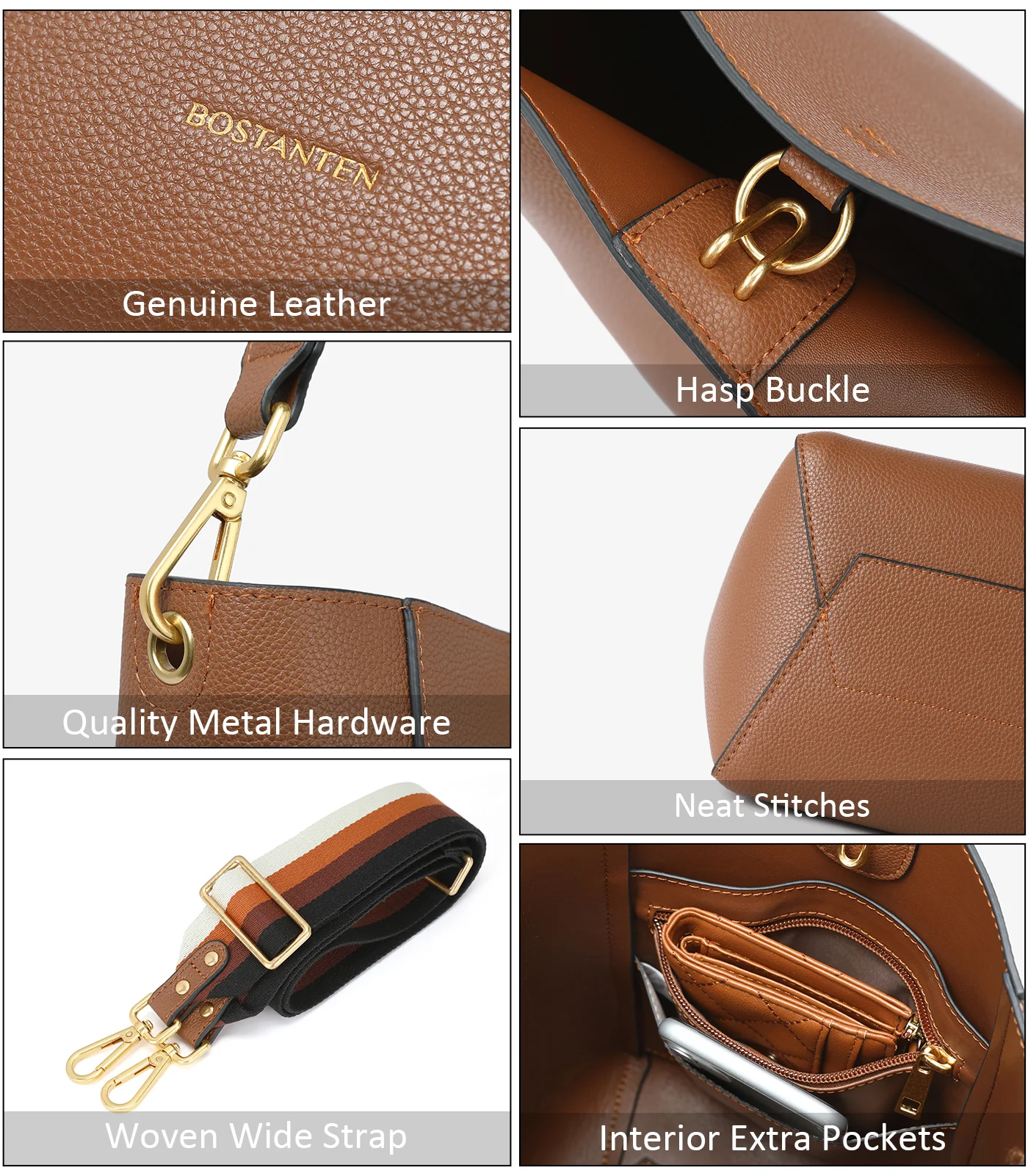 BOSTANTEN Leather Purses and Handbags for Women Designer Hobo Bucket Bag Fashion Small Crossbody Purses - Image 5