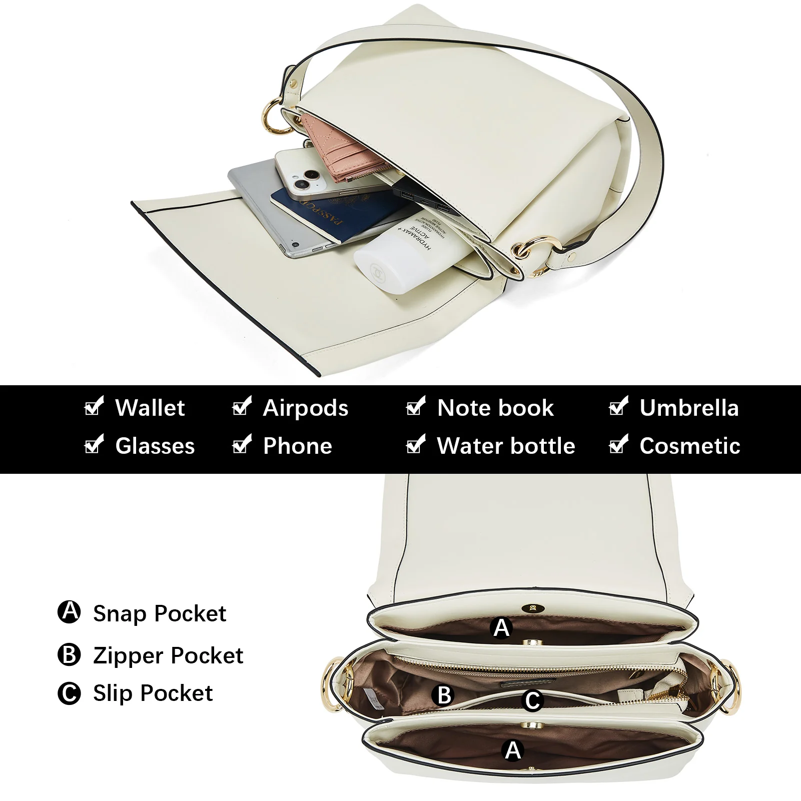 BOSTANTEN Leather Shouder Handbags Designer Women Purses Crossbody Bags with Triple Compartment - Image 4