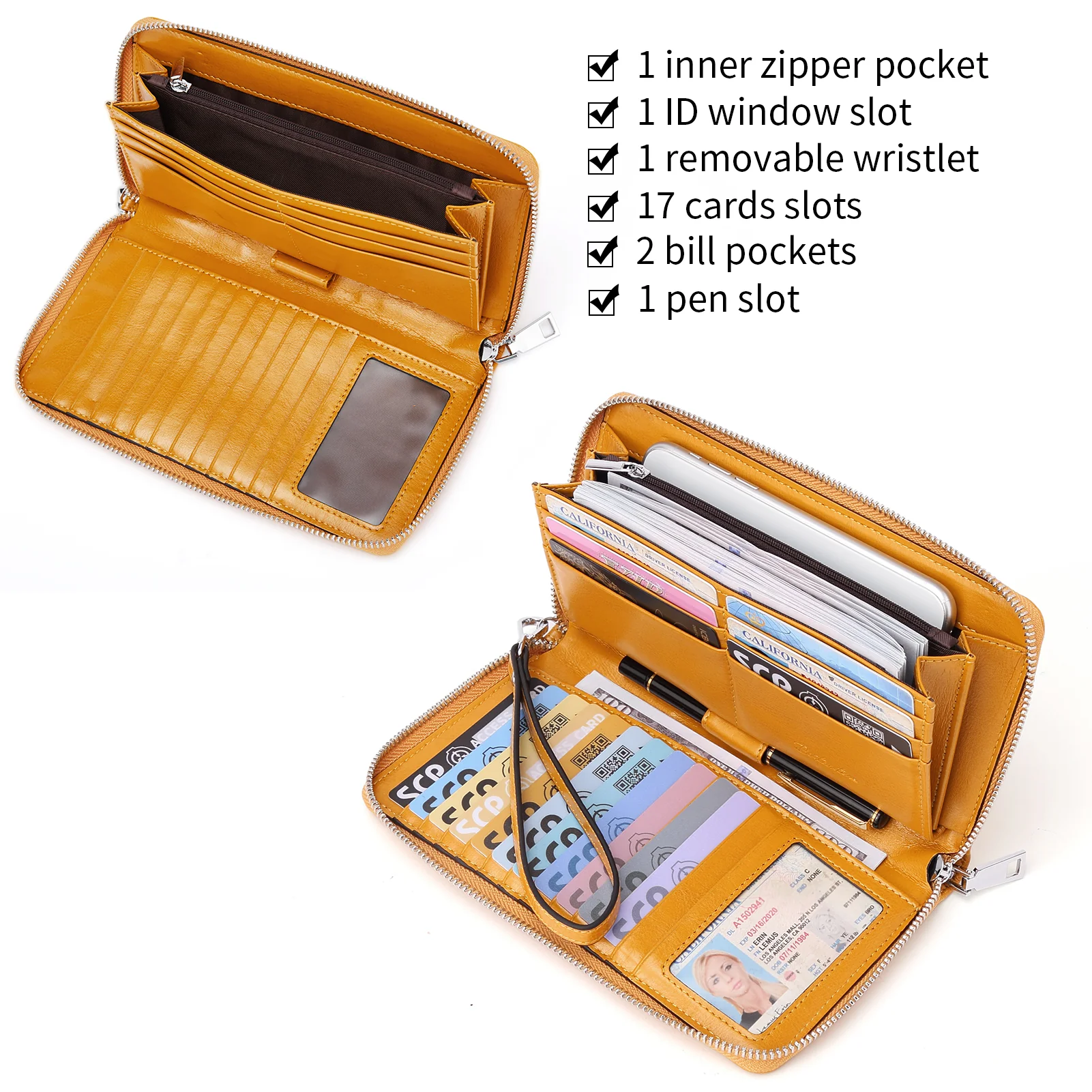 BOSTANTEN Leather Wallets for Women RFID Blocking Zip Around Credit Card Holder Phone Wristlet Clutch - Image 5