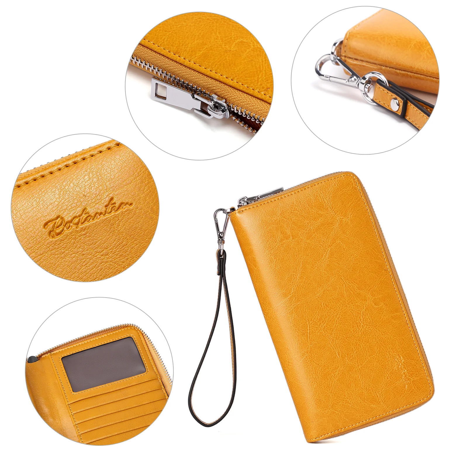 BOSTANTEN Leather Wallets for Women RFID Blocking Zip Around Credit Card Holder Phone Wristlet Clutch - Image 6
