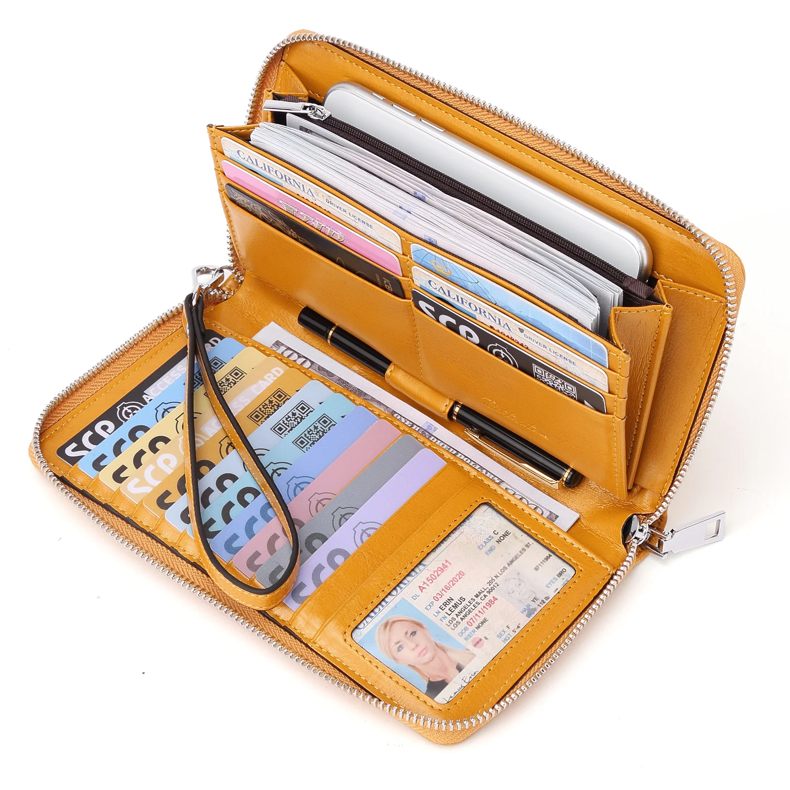 BOSTANTEN Leather Wallets for Women RFID Blocking Zip Around Credit Card Holder Phone Wristlet Clutch - Image 8