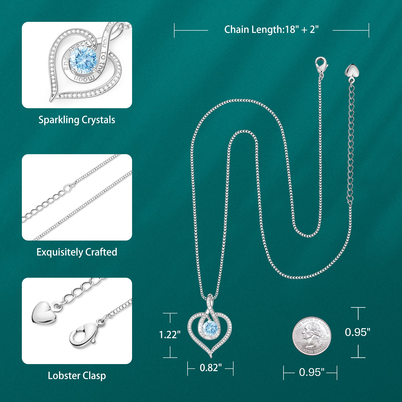 BOSTANTEN Love Heart Pendant Necklaces for Women Silver Rose Gold Tone Crystal Birthstone Birthday Jewelry Gifts for Women, 18"+2" - Image 4