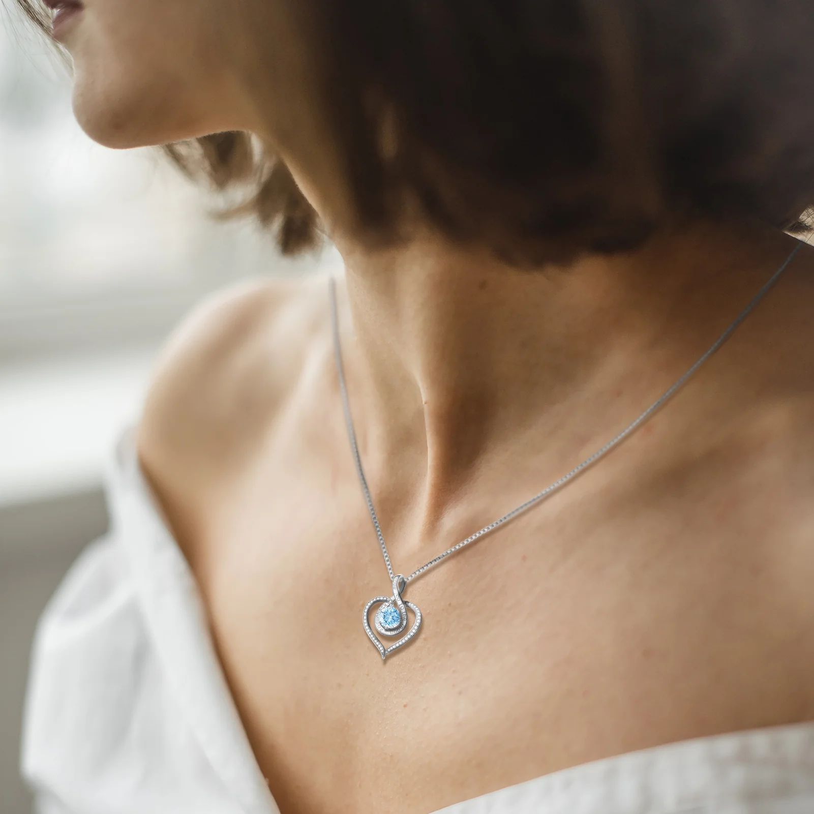 BOSTANTEN Love Heart Pendant Necklaces for Women Silver Rose Gold Tone Crystal Birthstone Birthday Jewelry Gifts for Women, 18"+2" - Image 5