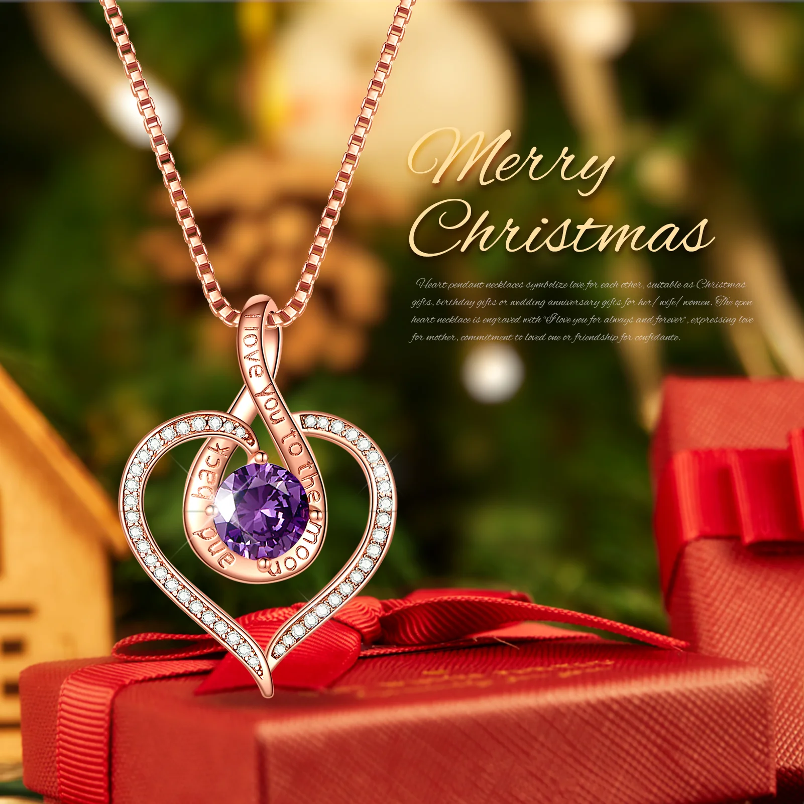 BOSTANTEN Love Heart Pendant Necklaces for Women Silver Rose Gold Tone Crystal Birthstone Birthday Jewelry Gifts for Women, 18"+2" - Image 6