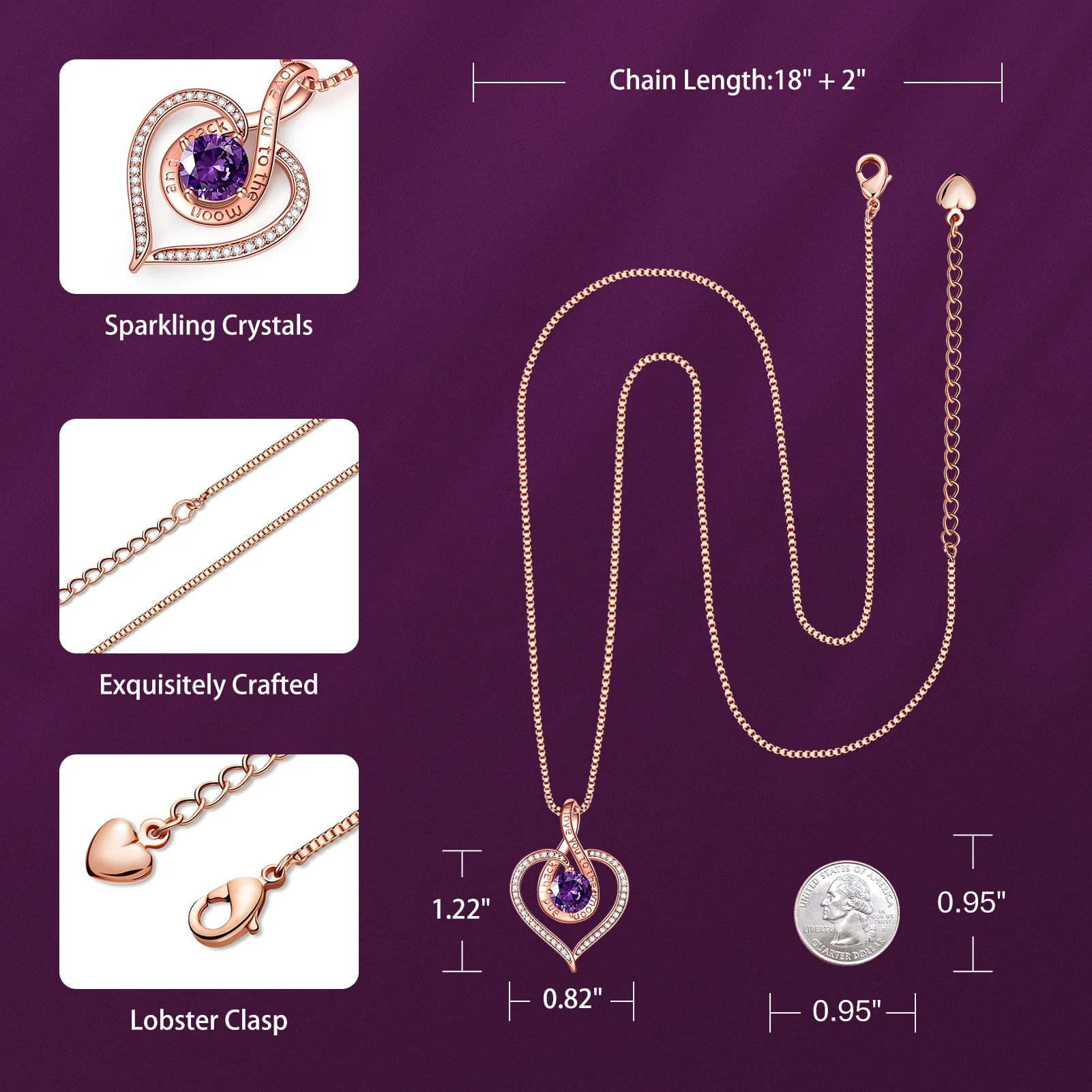 BOSTANTEN Love Heart Pendant Necklaces for Women Silver Rose Gold Tone Crystal Birthstone Birthday Jewelry Gifts for Women, 18"+2" - Image 9