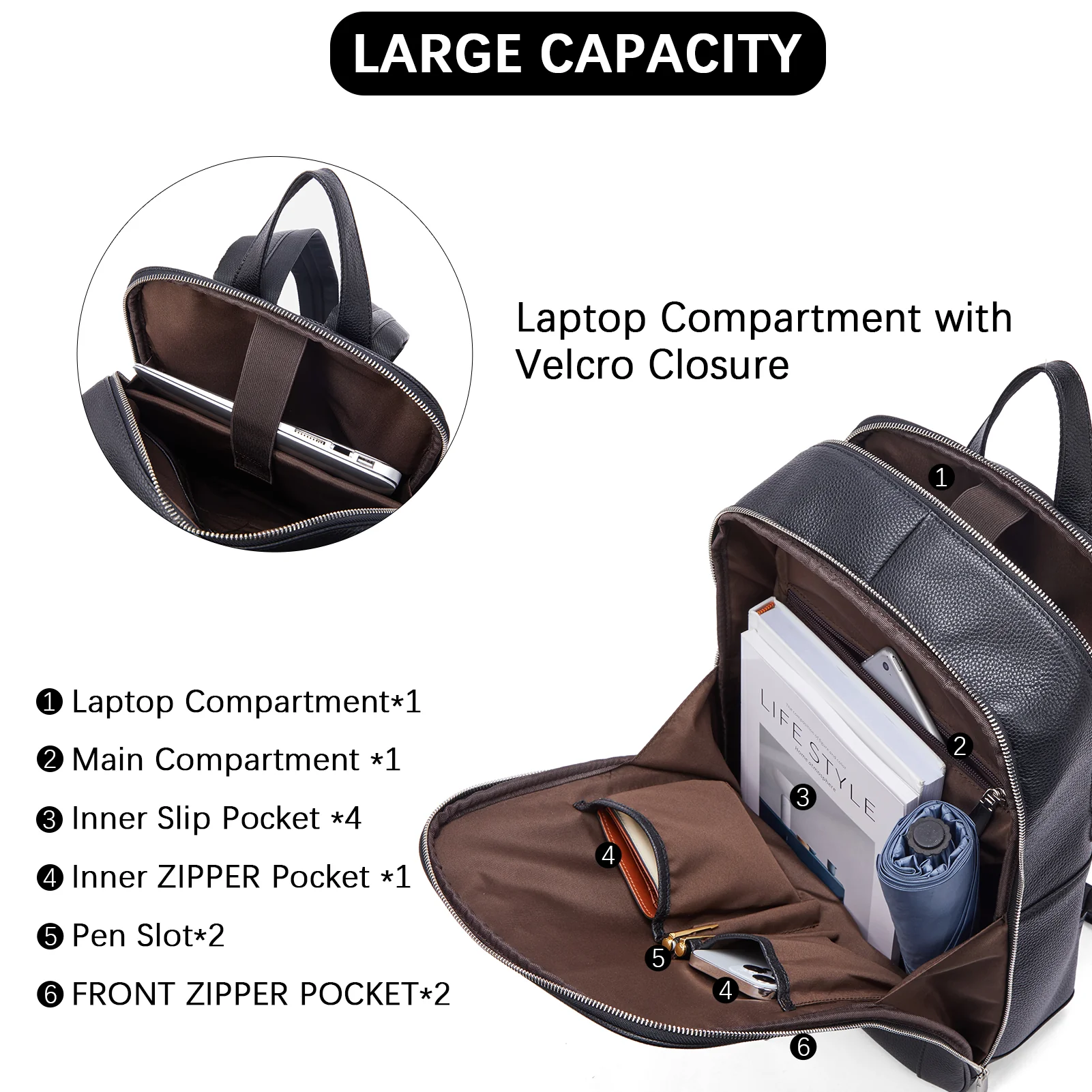 Large Men's Leather Backpack - Perfect for School and Travel - Image 4