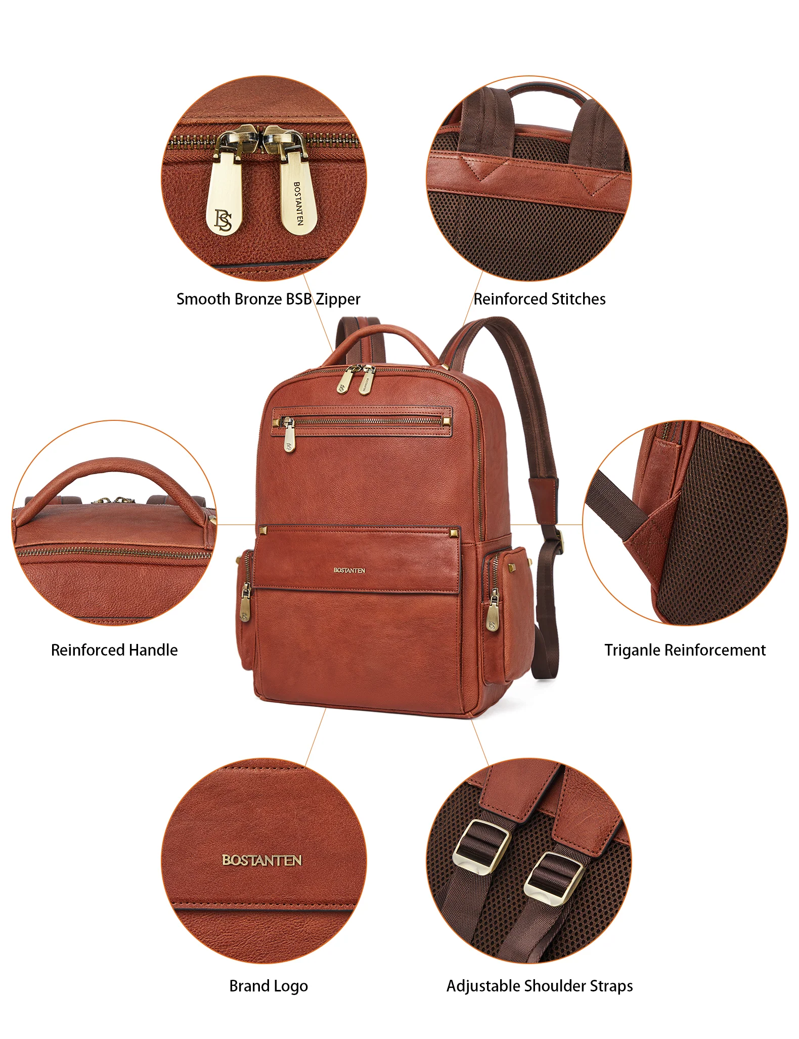 Men‘s Classic Leather Backpack with Multiple Pockets for Work - Image 4