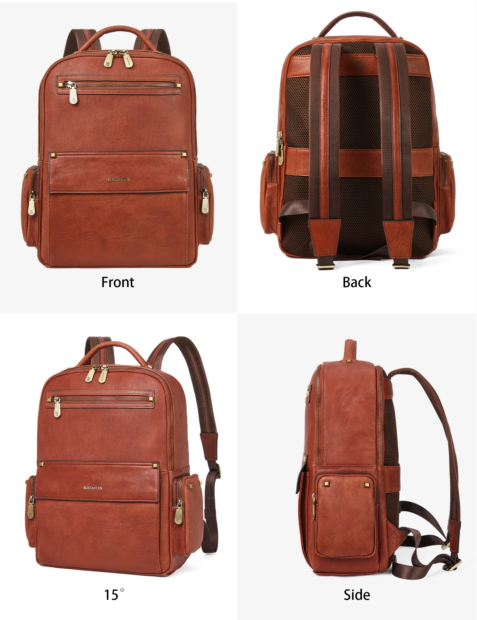 Men‘s Classic Leather Backpack with Multiple Pockets for Work - Image 7