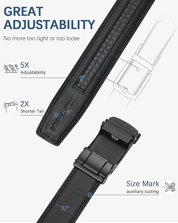 BOSTANTEN Leather Ratchet Belt For Men Dress and Casual with Adjustable Buckle, Trim to Fit - Image 3