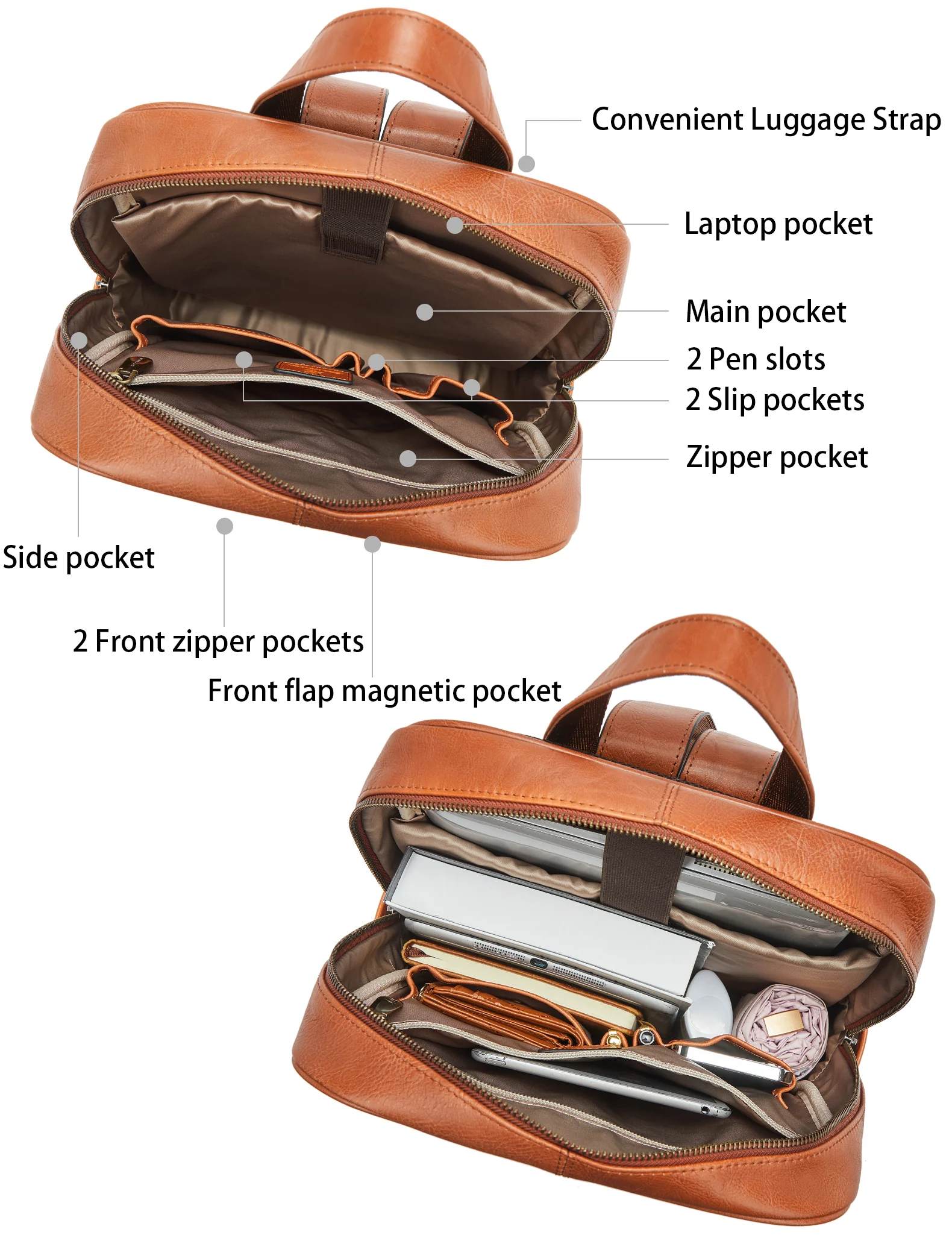 Slim Brown Leather 15.6 Inch Laptop Backpack - Image 5