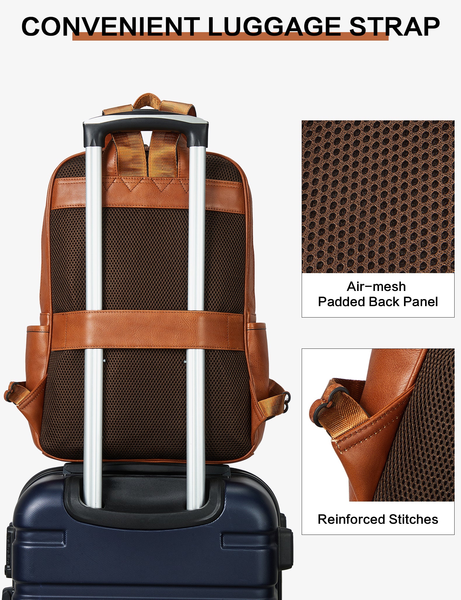 Slim Brown Leather 15.6 Inch Laptop Backpack - Image 6