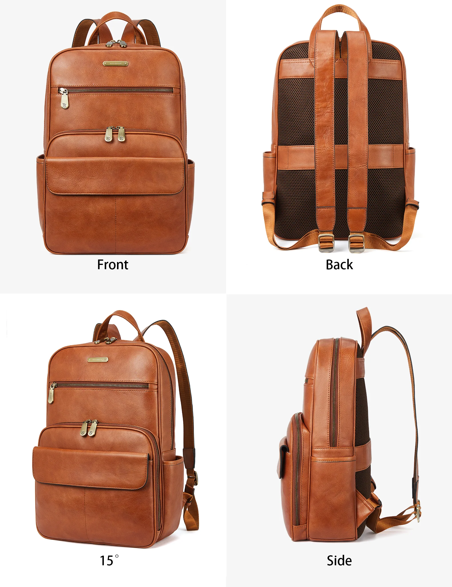 Slim Brown Leather 15.6 Inch Laptop Backpack - Image 7