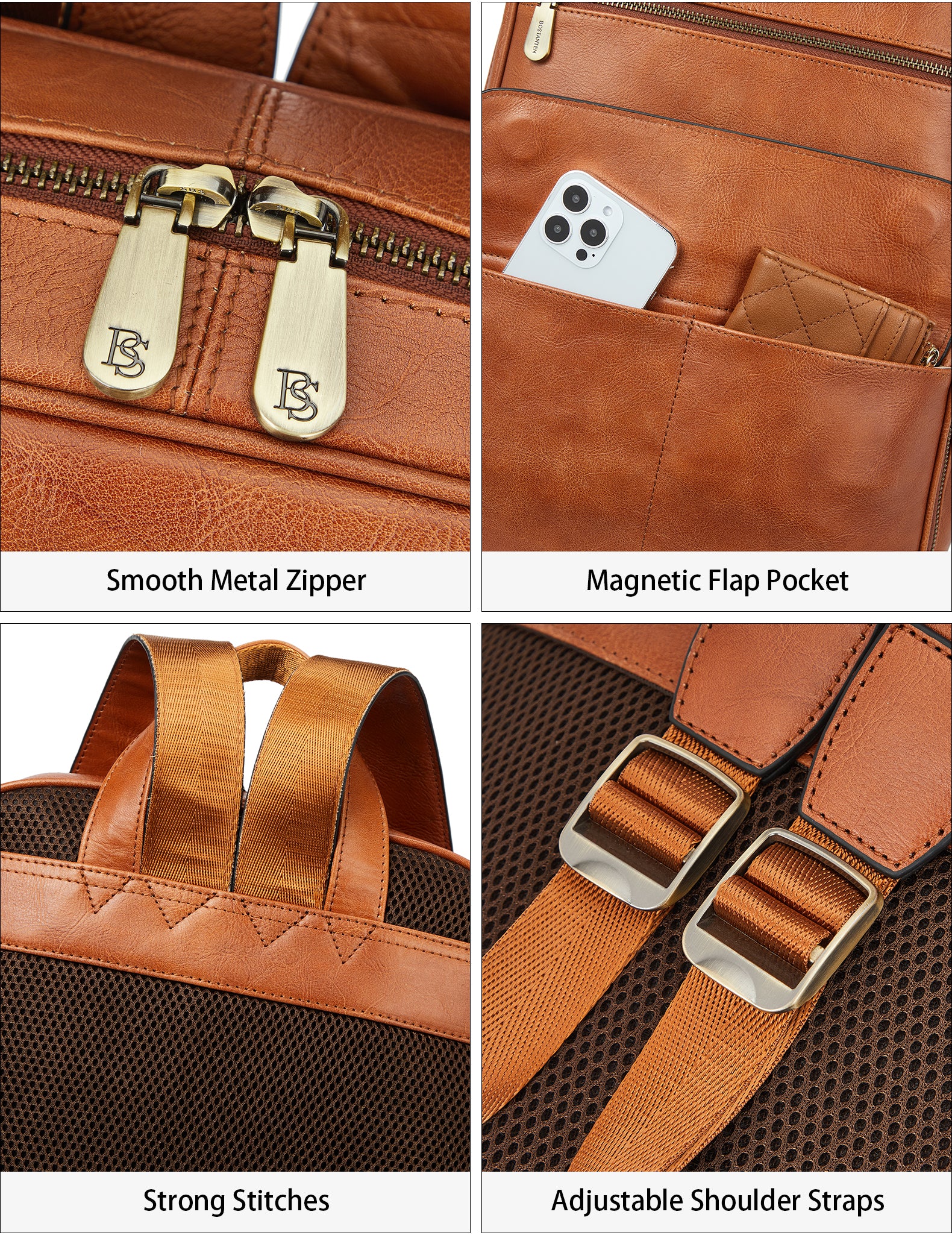 Slim Brown Leather 15.6 Inch Laptop Backpack - Image 8