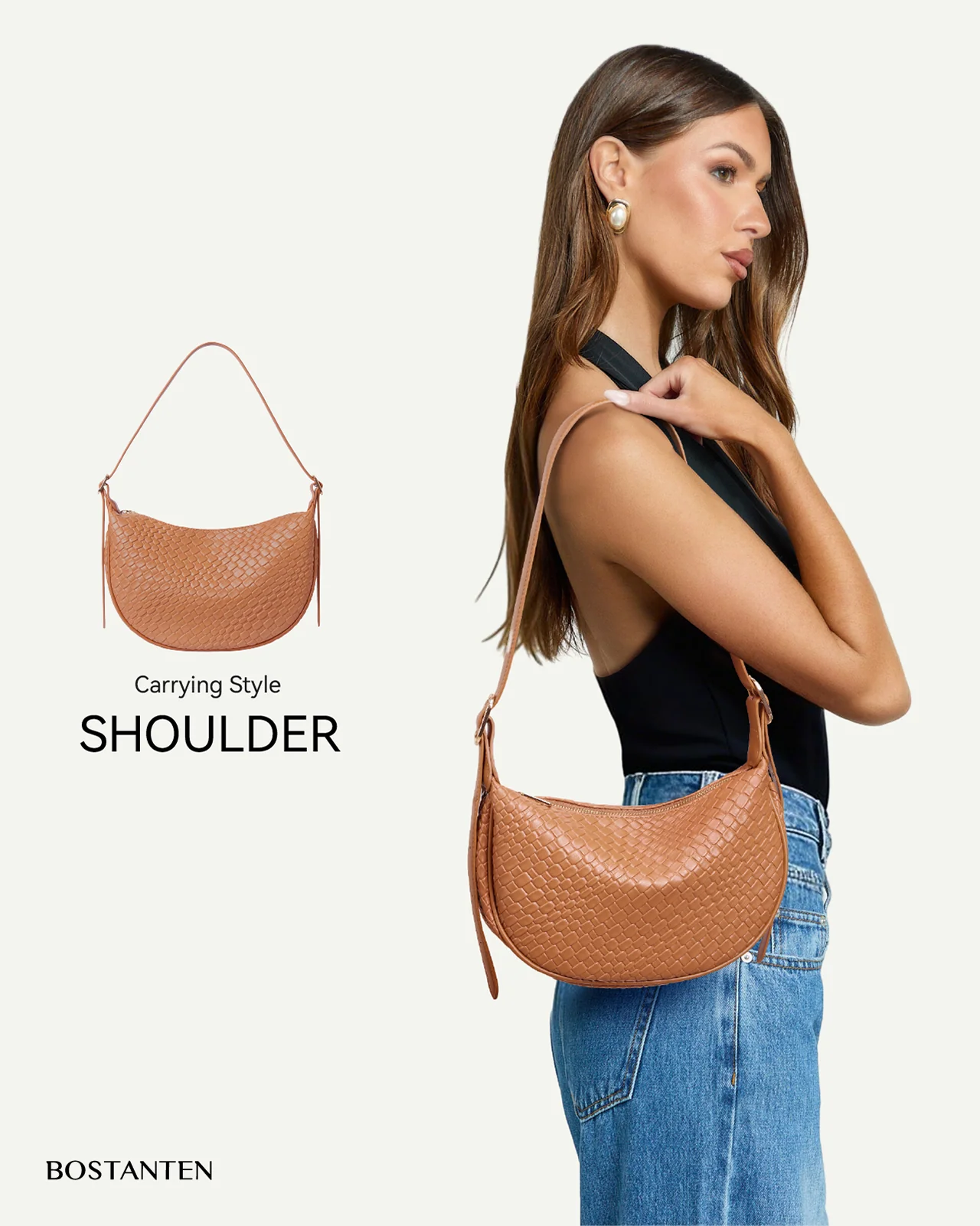 KWELI Woven Leather Half Moon Shoulder Bag - Image 10
