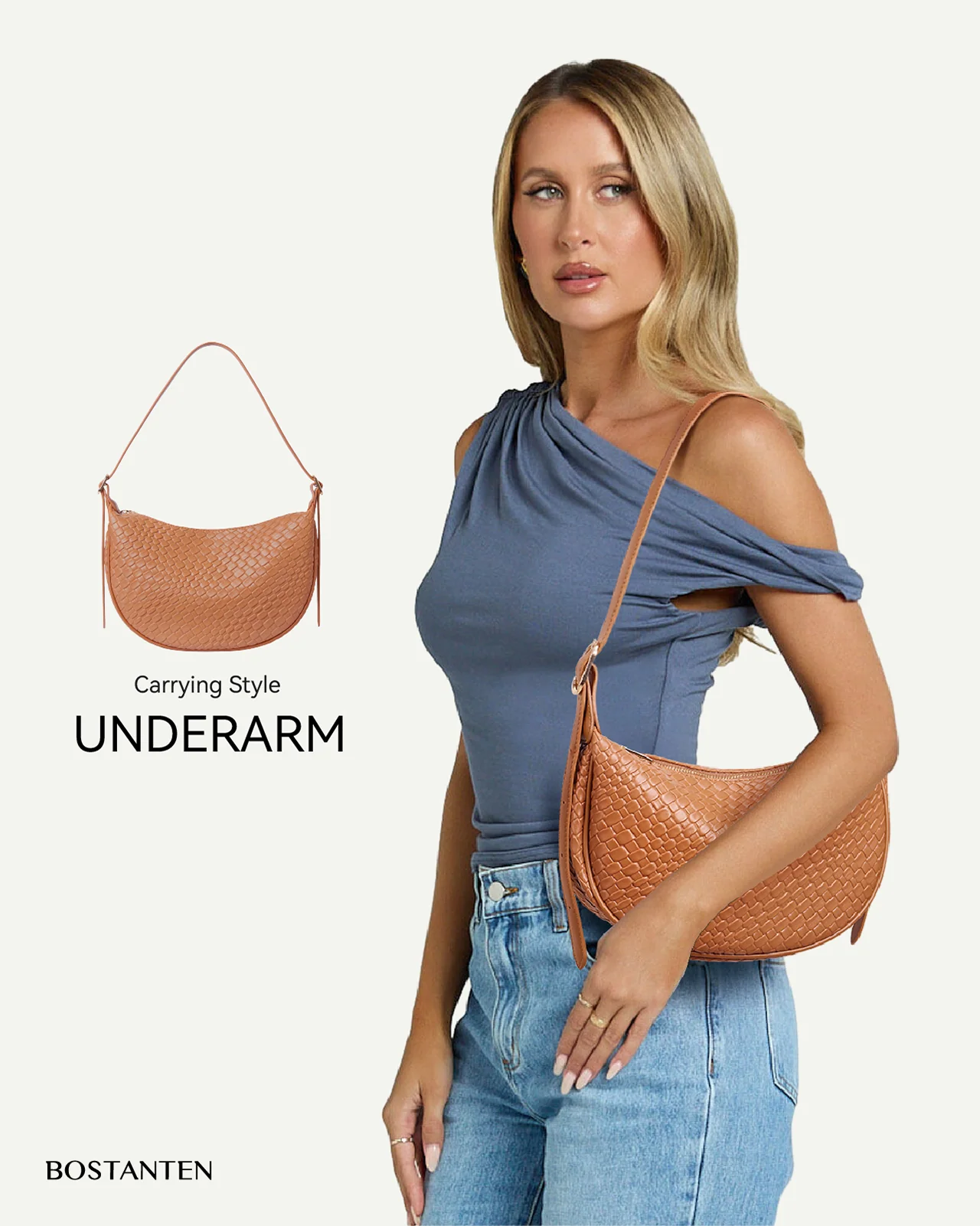 KWELI Woven Leather Half Moon Shoulder Bag - Image 11