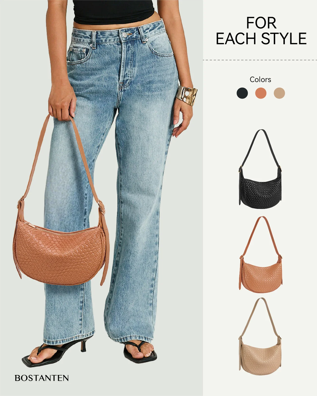 KWELI Woven Leather Half Moon Shoulder Bag - Image 12