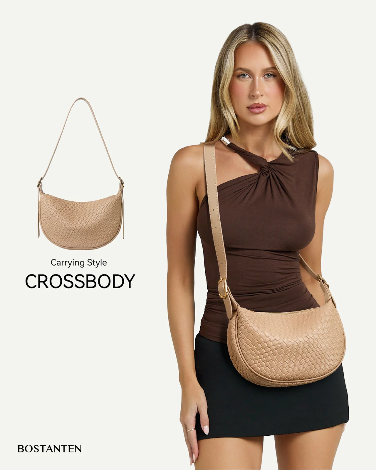 KWELI Woven Leather Half Moon Shoulder Bag - Image 16