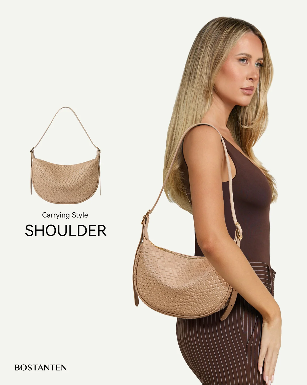 KWELI Woven Leather Half Moon Shoulder Bag - Image 17