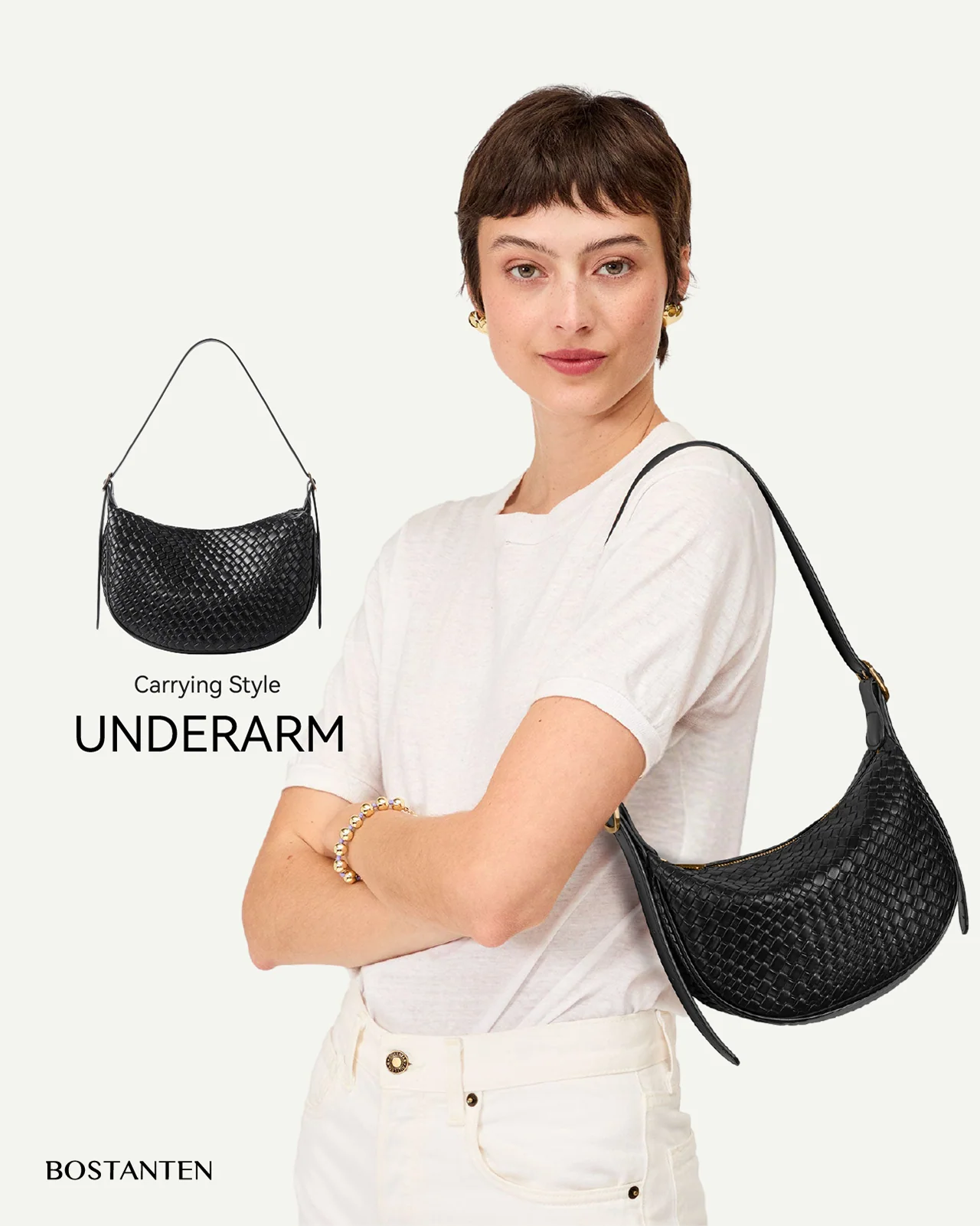 KWELI Woven Leather Half Moon Shoulder Bag - Image 4