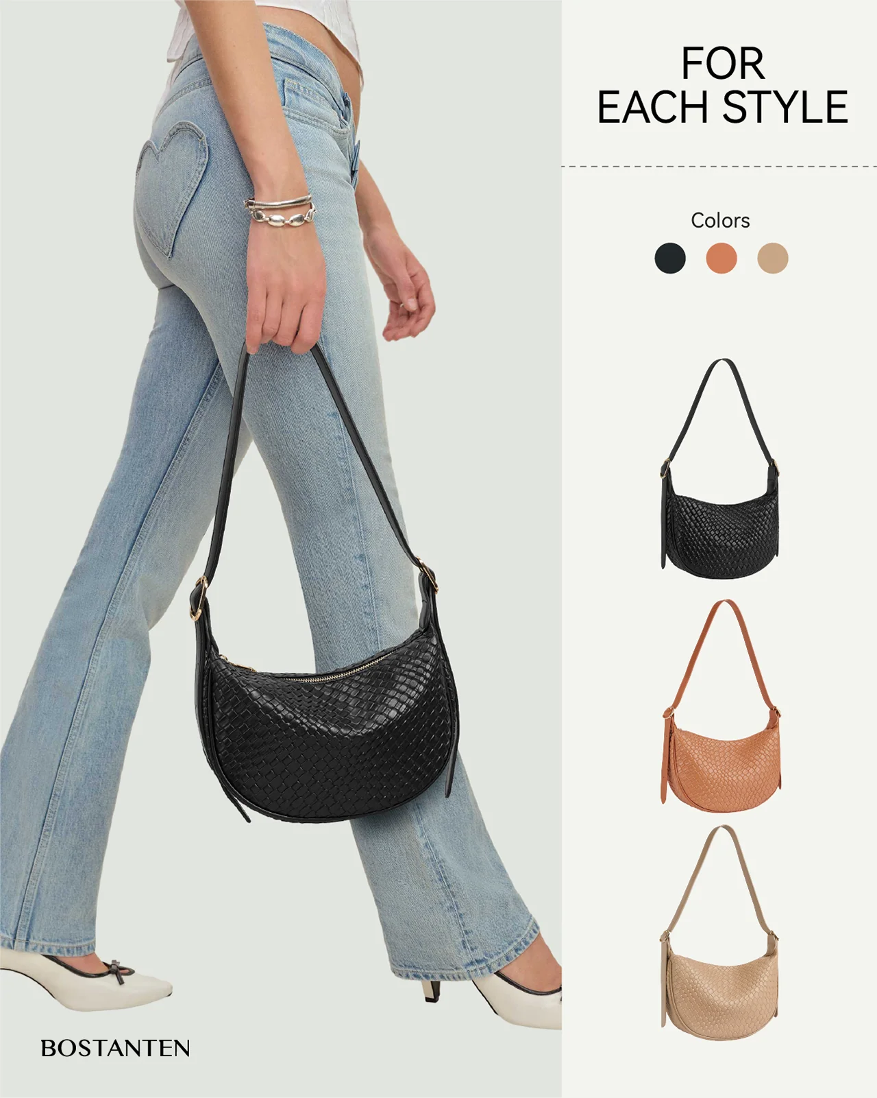 KWELI Woven Leather Half Moon Shoulder Bag - Image 5