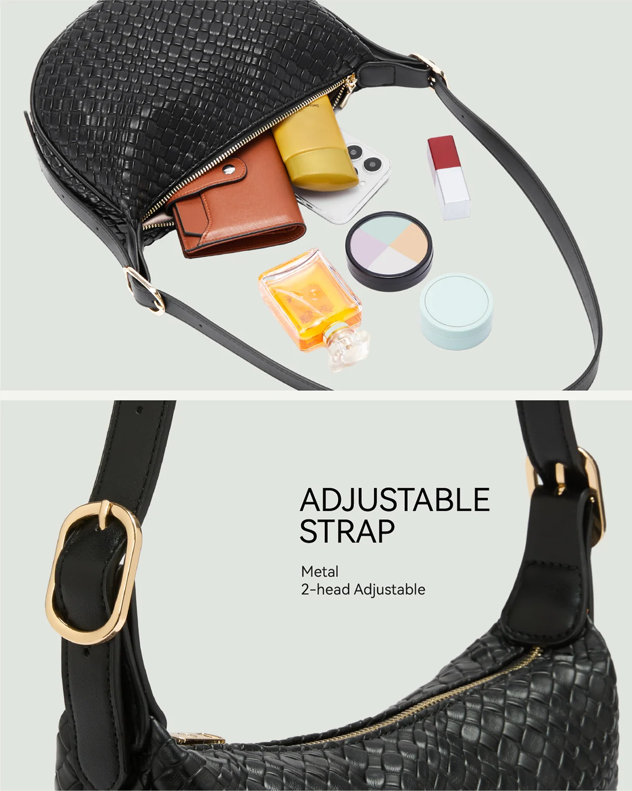KWELI Woven Leather Half Moon Shoulder Bag - Image 6