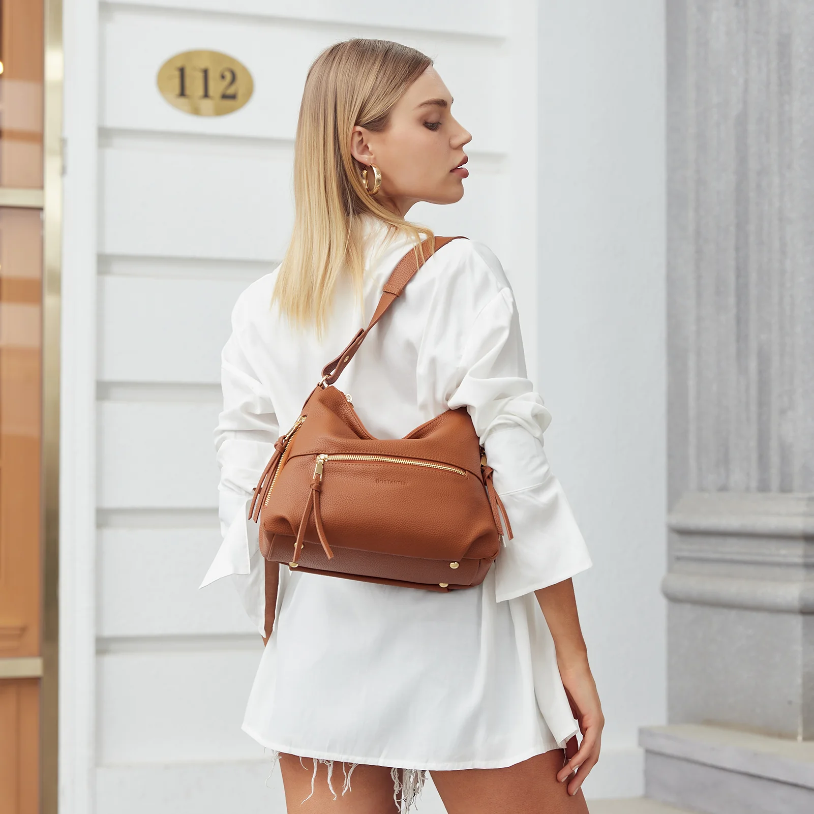 BOSTANTEN Purses for Women Designer Handbags Vegan Leather Hobo Bags Ladies Shoulder Bags Pocketbooks Brown - Image 2