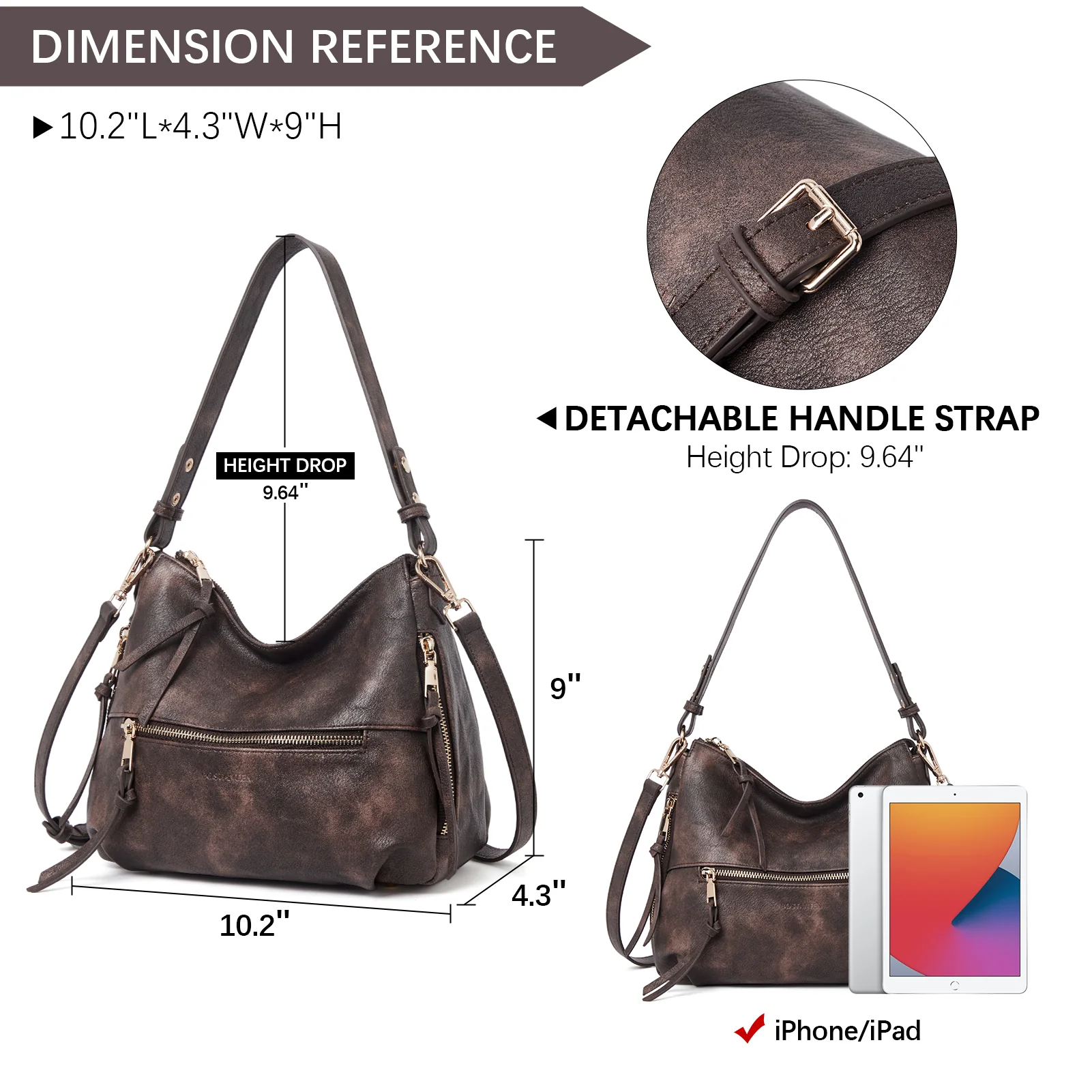 BOSTANTEN Purses for Women Designer Handbags Vegan Leather Hobo Bags Ladies Shoulder Bags Pocketbooks Brown - Image 26