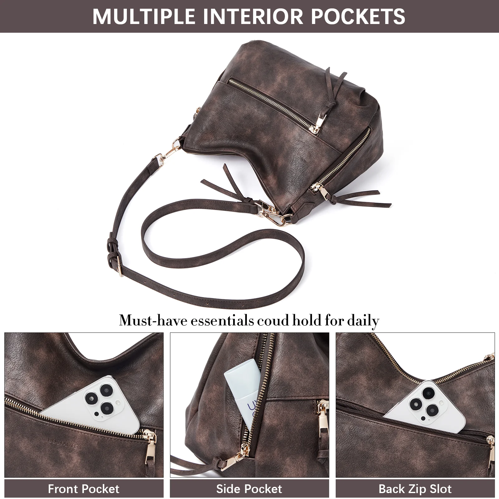 BOSTANTEN Purses for Women Designer Handbags Vegan Leather Hobo Bags Ladies Shoulder Bags Pocketbooks Brown - Image 30
