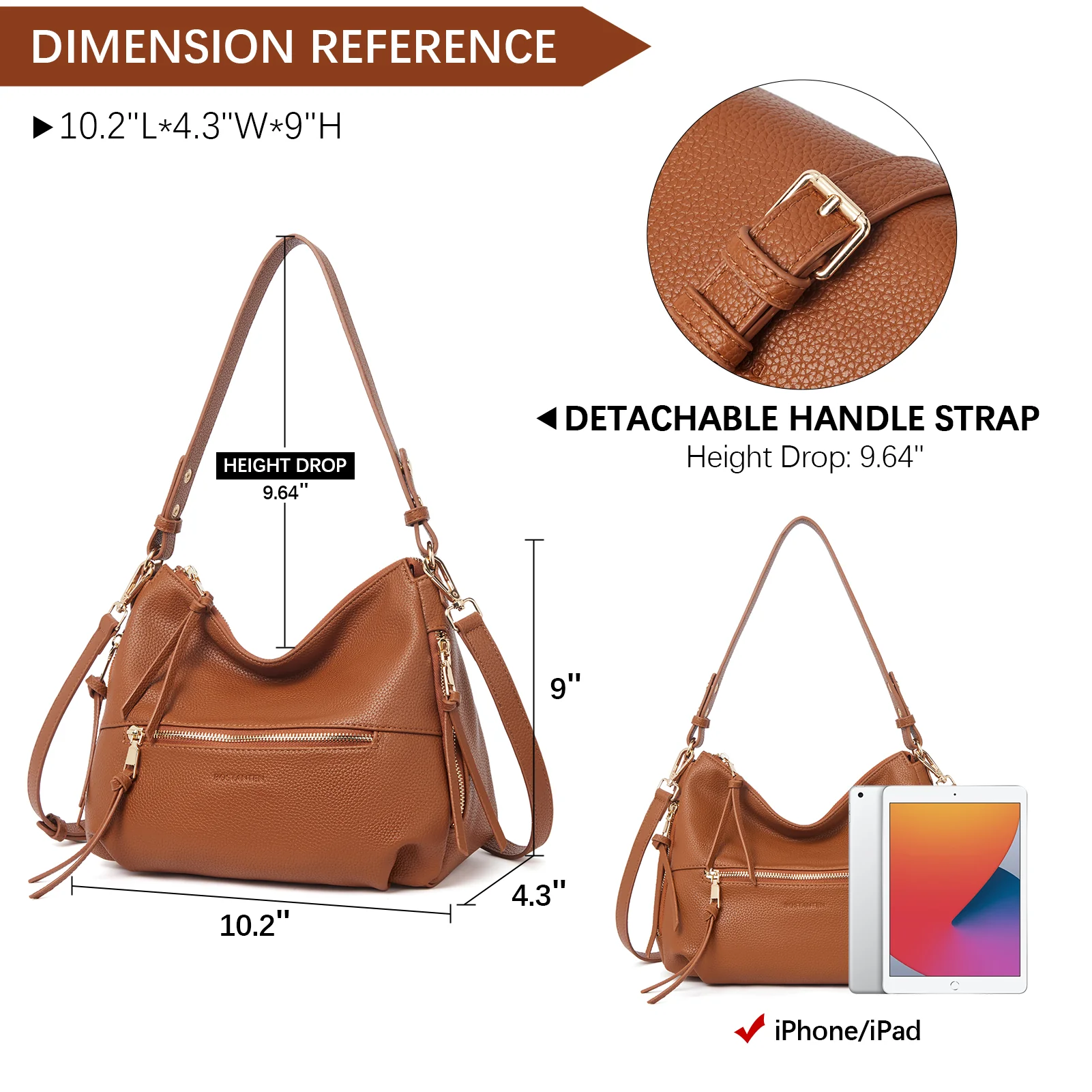 BOSTANTEN Purses for Women Designer Handbags Vegan Leather Hobo Bags Ladies Shoulder Bags Pocketbooks Brown - Image 4