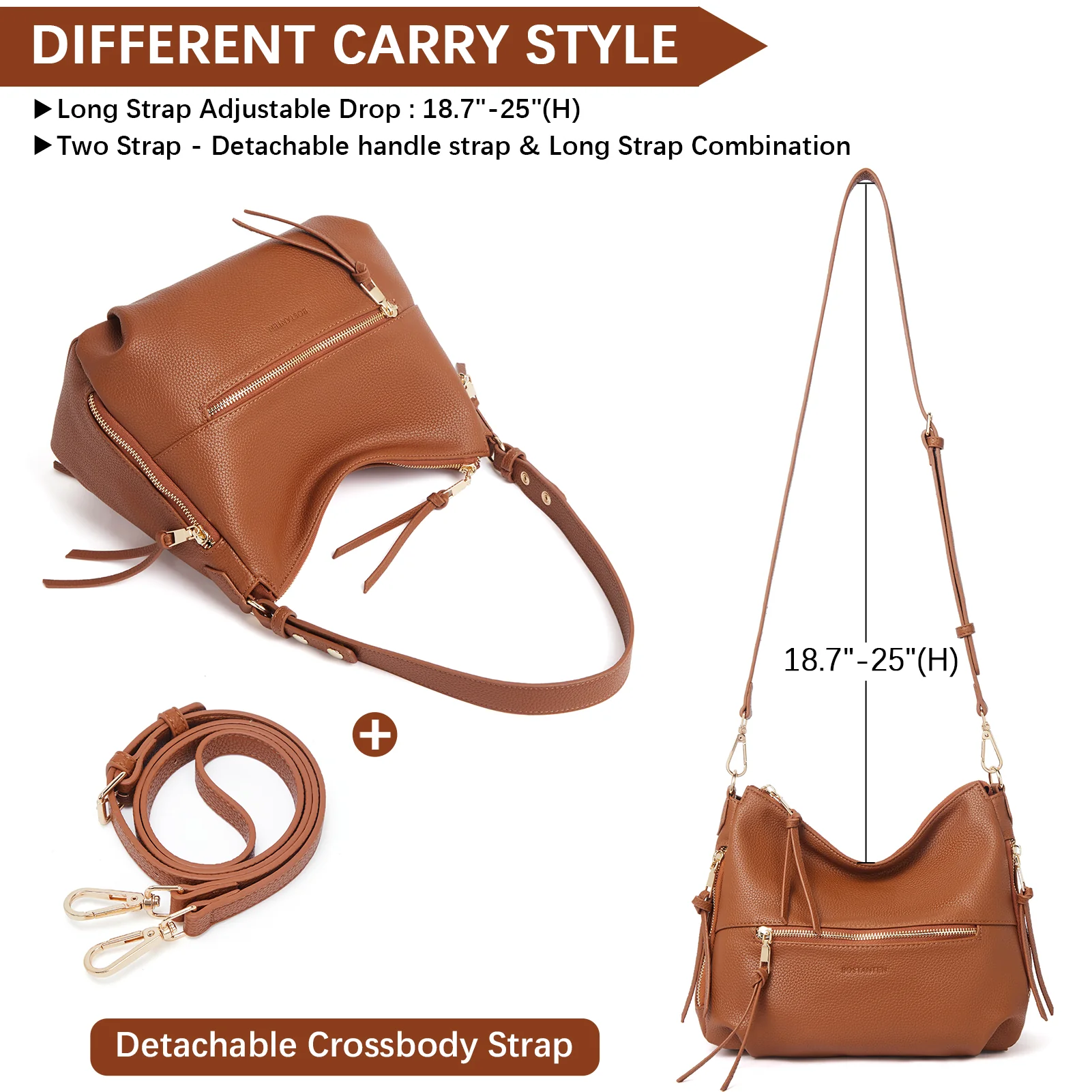 BOSTANTEN Purses for Women Designer Handbags Vegan Leather Hobo Bags Ladies Shoulder Bags Pocketbooks Brown - Image 5