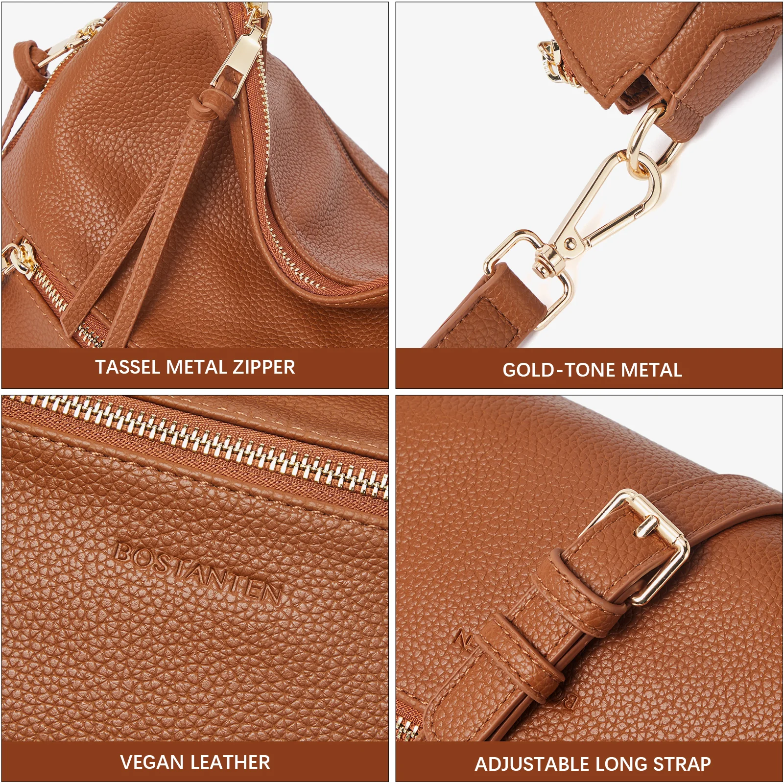 BOSTANTEN Purses for Women Designer Handbags Vegan Leather Hobo Bags Ladies Shoulder Bags Pocketbooks Brown - Image 6