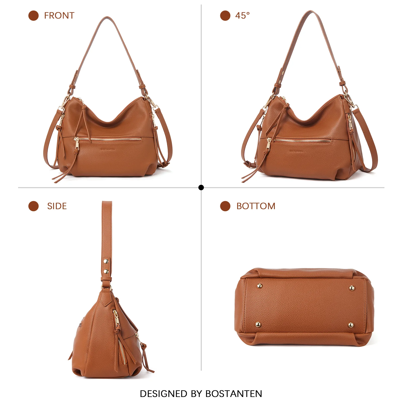BOSTANTEN Purses for Women Designer Handbags Vegan Leather Hobo Bags Ladies Shoulder Bags Pocketbooks Brown - Image 9