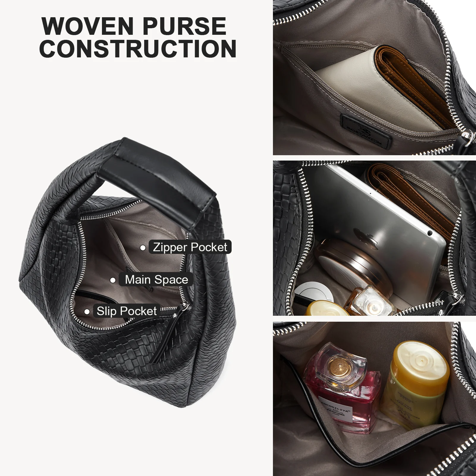 KWELI Croc Structured Curved Hobo Handbags - Image 13
