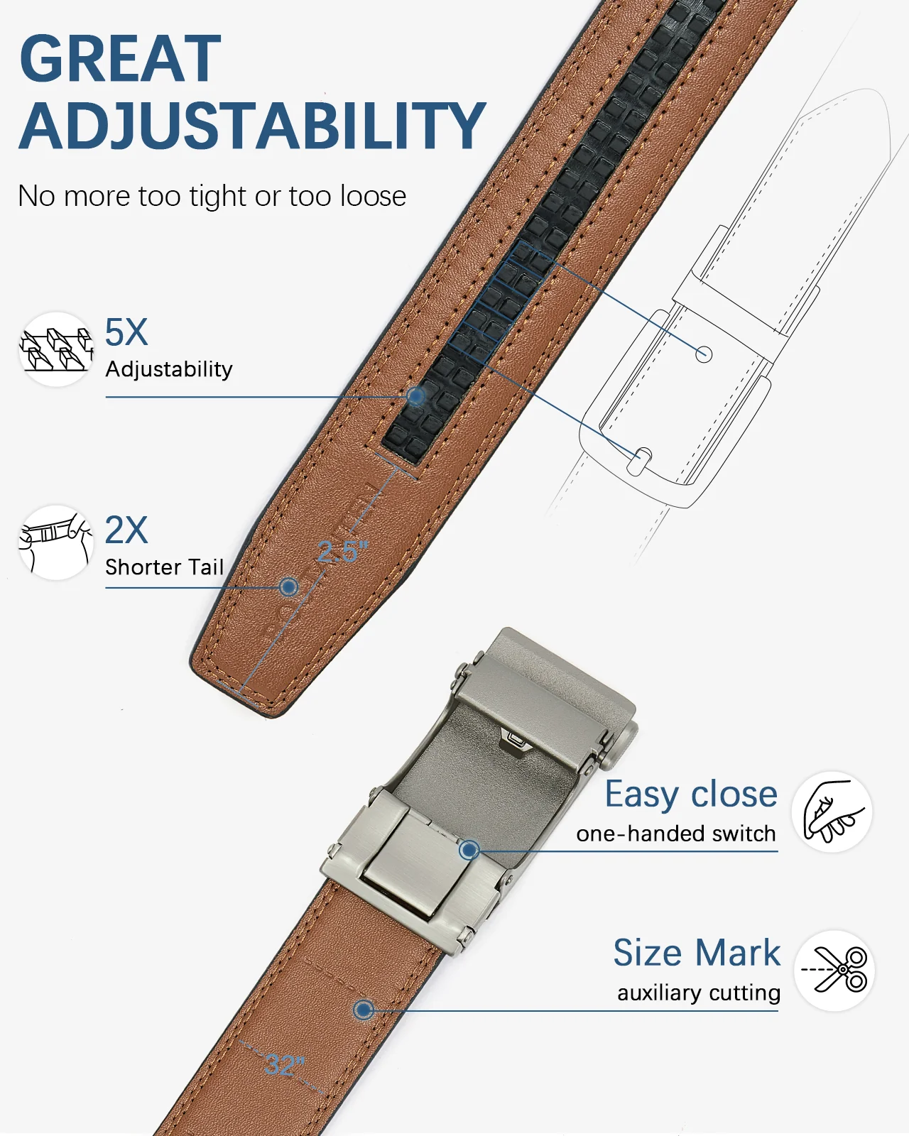 BOSTANTEN Ratchet Leather Belt For Men with Adjustable Buckle, Trim to Fit — All Brown - Image 11