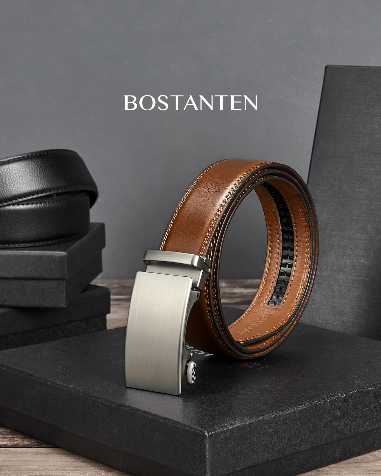 BOSTANTEN Ratchet Leather Belt For Men with Adjustable Buckle, Trim to Fit — All Brown - Image 14