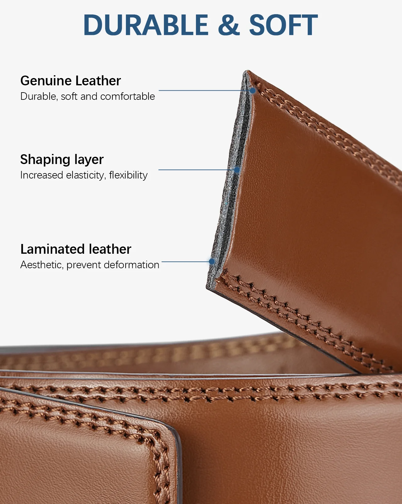 BOSTANTEN Ratchet Leather Belt For Men with Adjustable Buckle, Trim to Fit — All Brown - Image 4