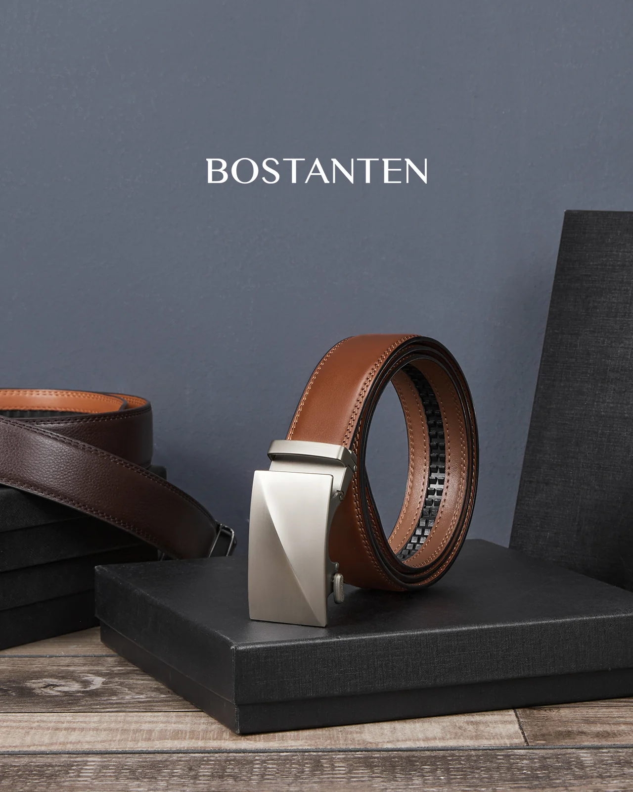 BOSTANTEN Ratchet Leather Belt For Men with Adjustable Buckle, Trim to Fit — All Brown - Image 7