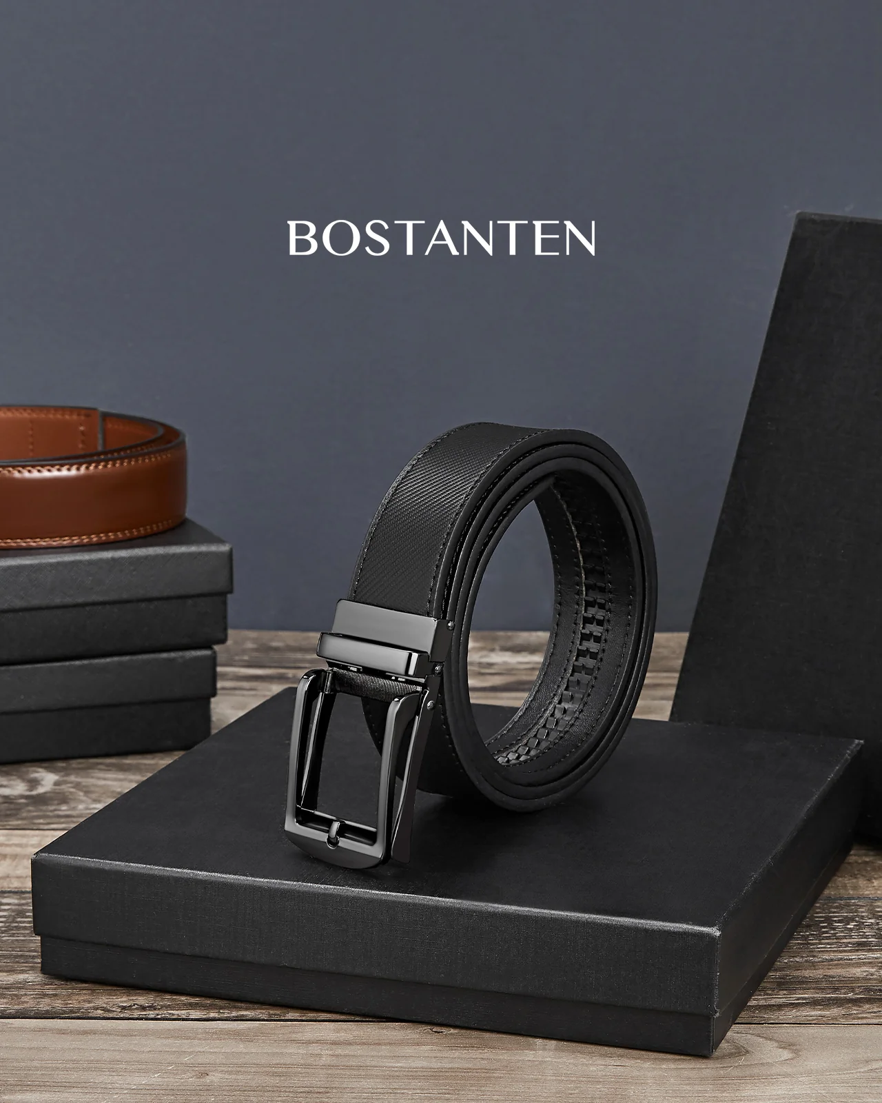 BOSTANTEN Ratchet Leather Belt For Men with Adjustable Buckle, Trim to Fit —Skeleton - Image 3