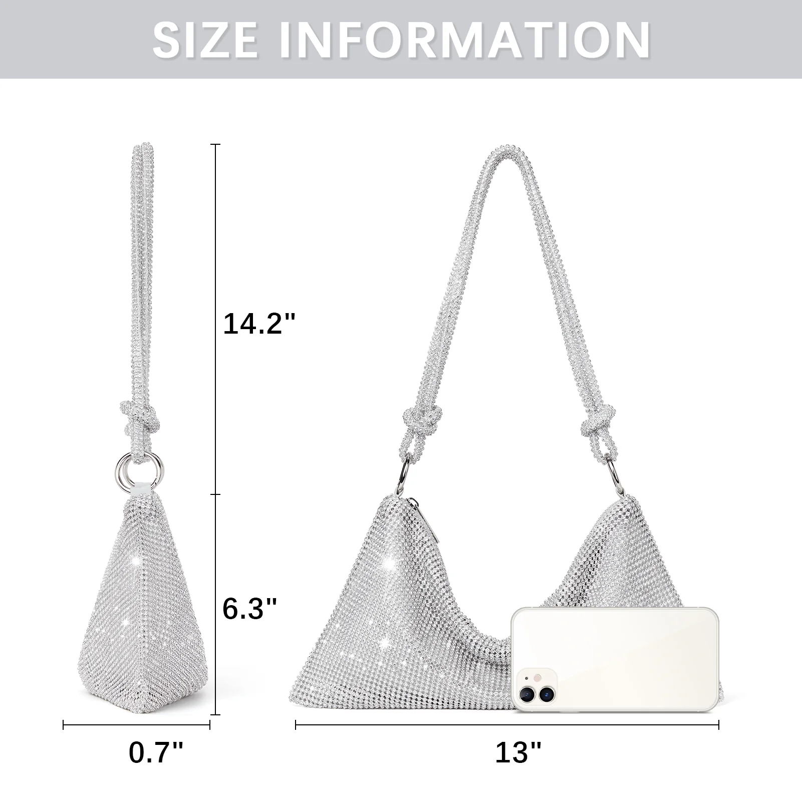 BOSTANTEN Rhinestone Purse Sparkly Bag Silver Diamond Purses for Women Upgrade Evening Prom Rhinestone Handbag Hobo Bag - Image 4