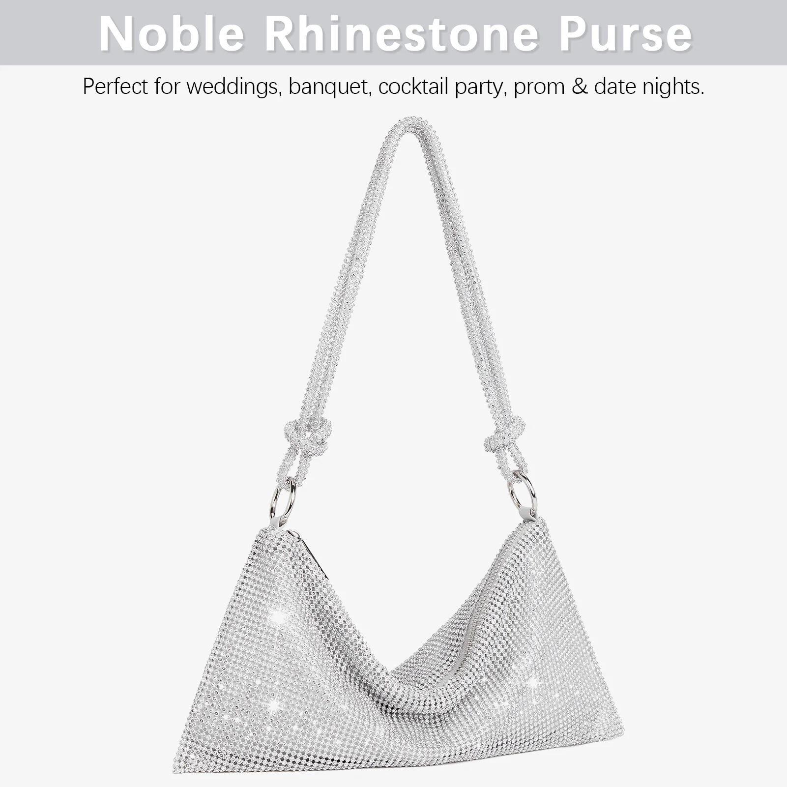 BOSTANTEN Rhinestone Purse Sparkly Bag Silver Diamond Purses for Women Upgrade Evening Prom Rhinestone Handbag Hobo Bag - Image 8