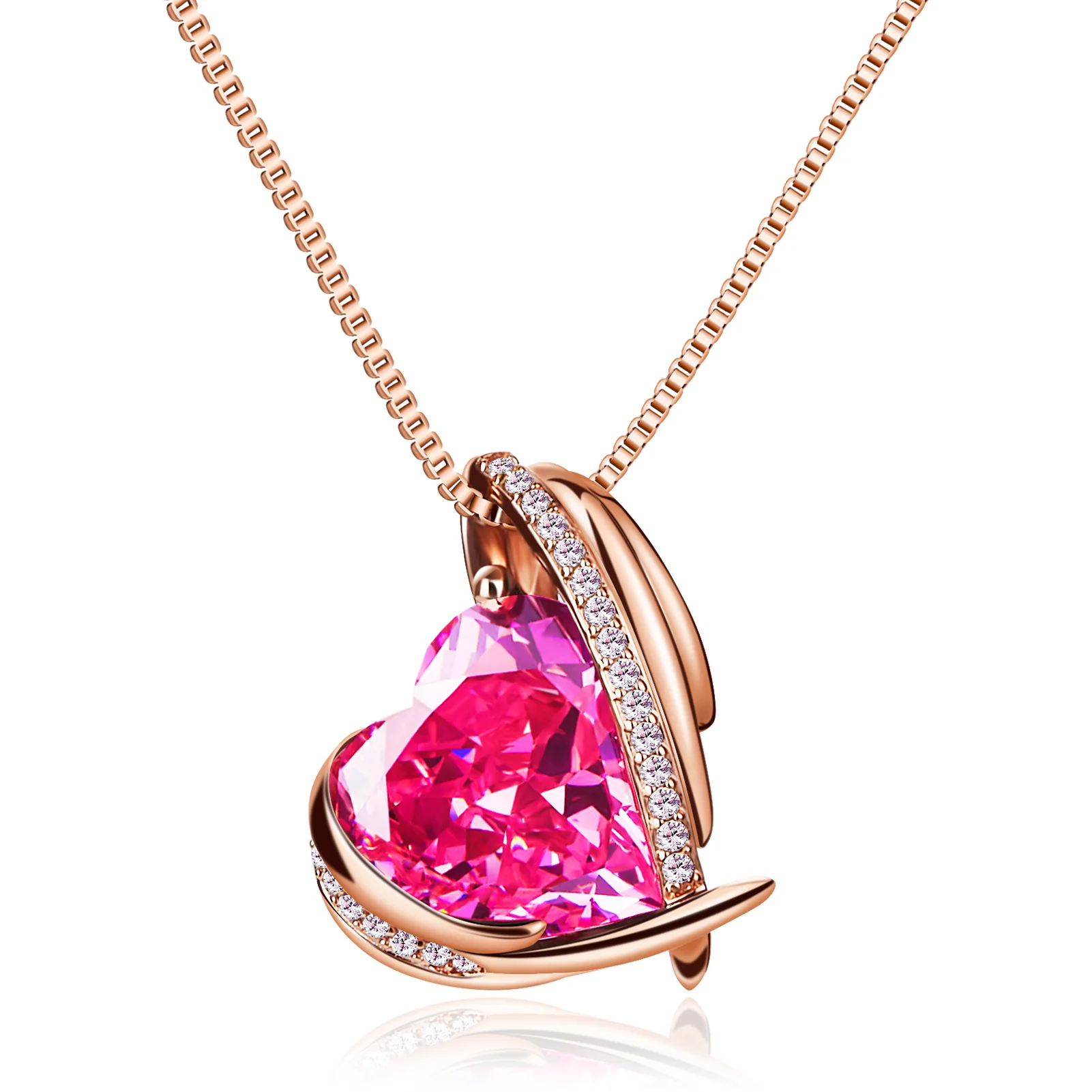 BOSTANTEN Rose Gold Plated Pendant Necklace with Birthstone Love Heart Crystal Jewelry Birthday Gifts for Women Mom Wife Girlfriend, 18"+2" - Image 10