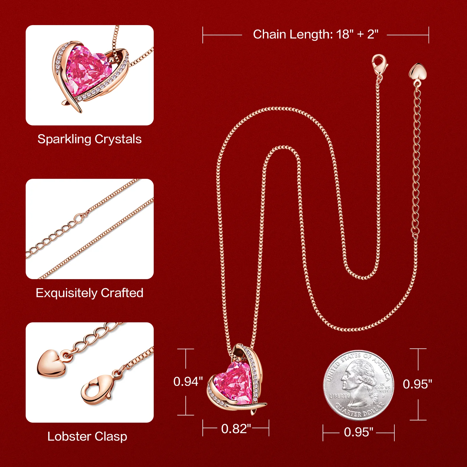 BOSTANTEN Rose Gold Plated Pendant Necklace with Birthstone Love Heart Crystal Jewelry Birthday Gifts for Women Mom Wife Girlfriend, 18"+2" - Image 11