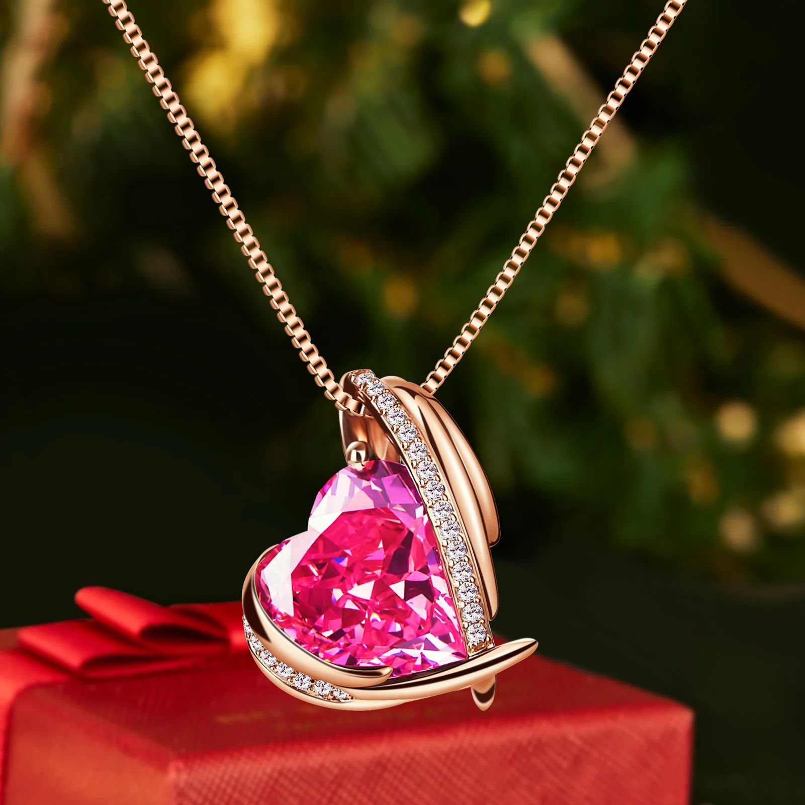 BOSTANTEN Rose Gold Plated Pendant Necklace with Birthstone Love Heart Crystal Jewelry Birthday Gifts for Women Mom Wife Girlfriend, 18"+2" - Image 12